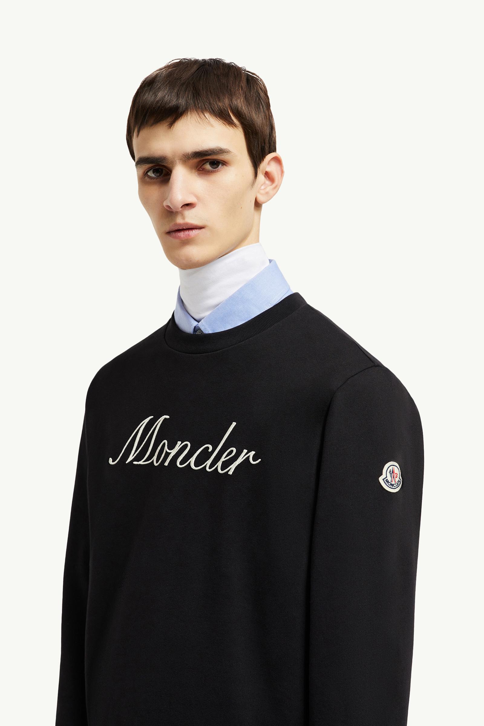 Sweat en coton à logo brodé Hommes Noir Moncler 1