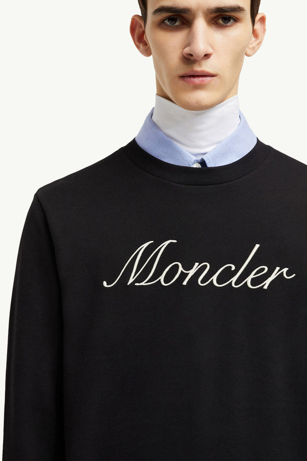 Embroidered Logo Cotton Sweatshirt Men Black Moncler 5