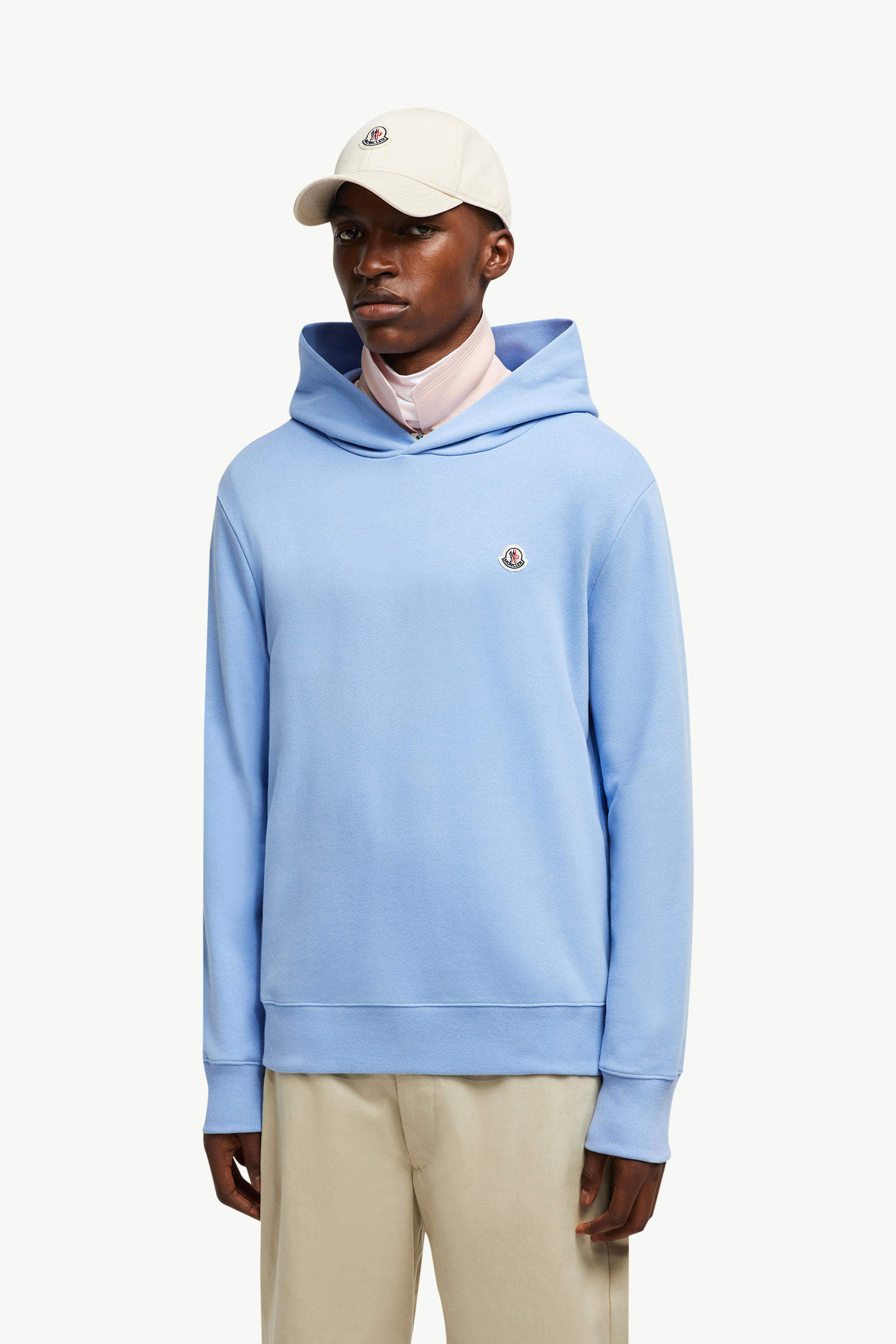 Logo Patch Cotton Hoodie Men Light Blue Moncler 0