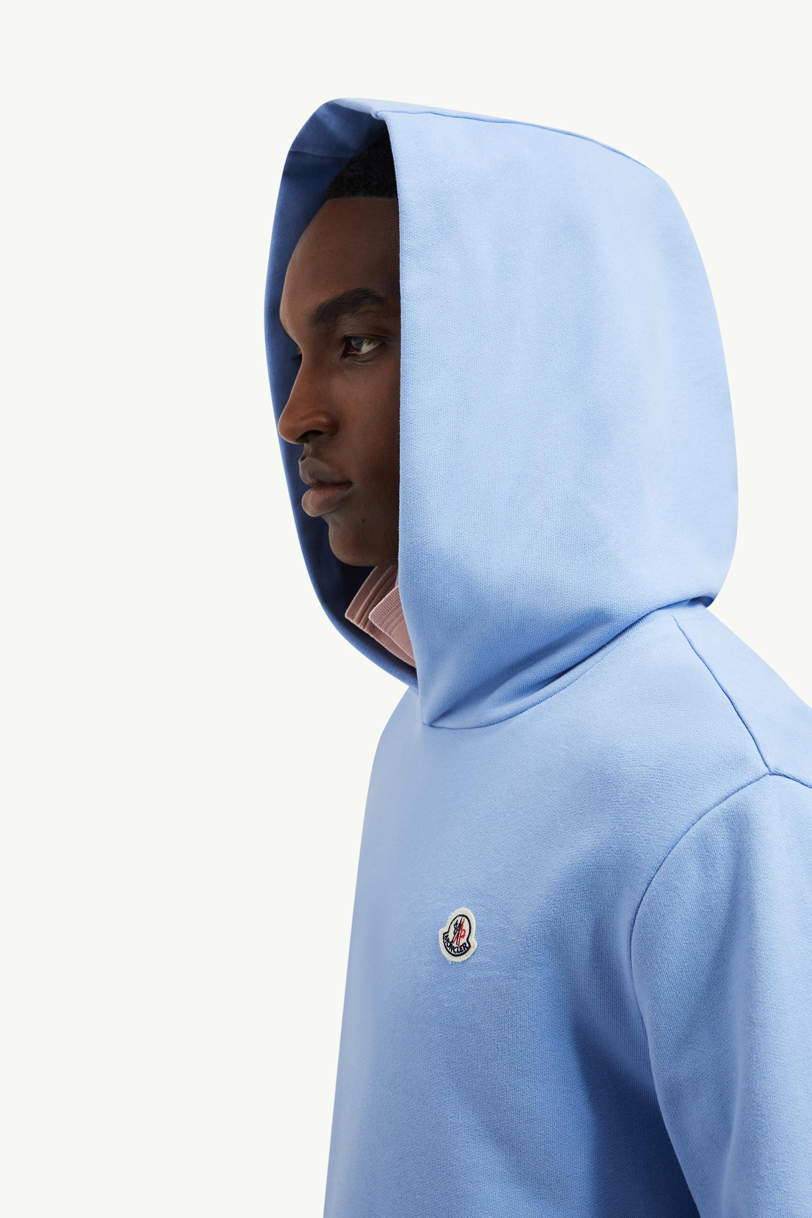 Logo Patch Cotton Hoodie Men Light Blue Moncler 1