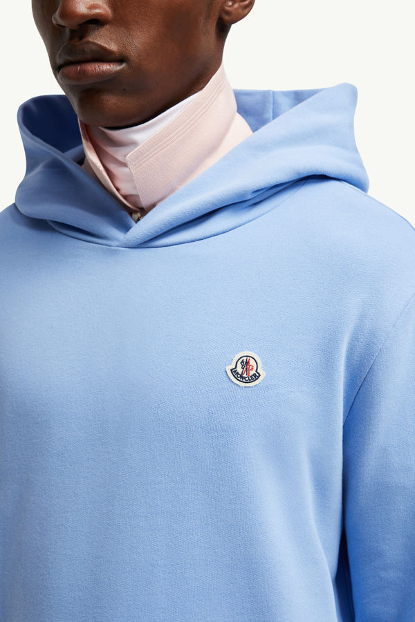 Logo Patch Cotton Hoodie Men Light Blue Moncler 5