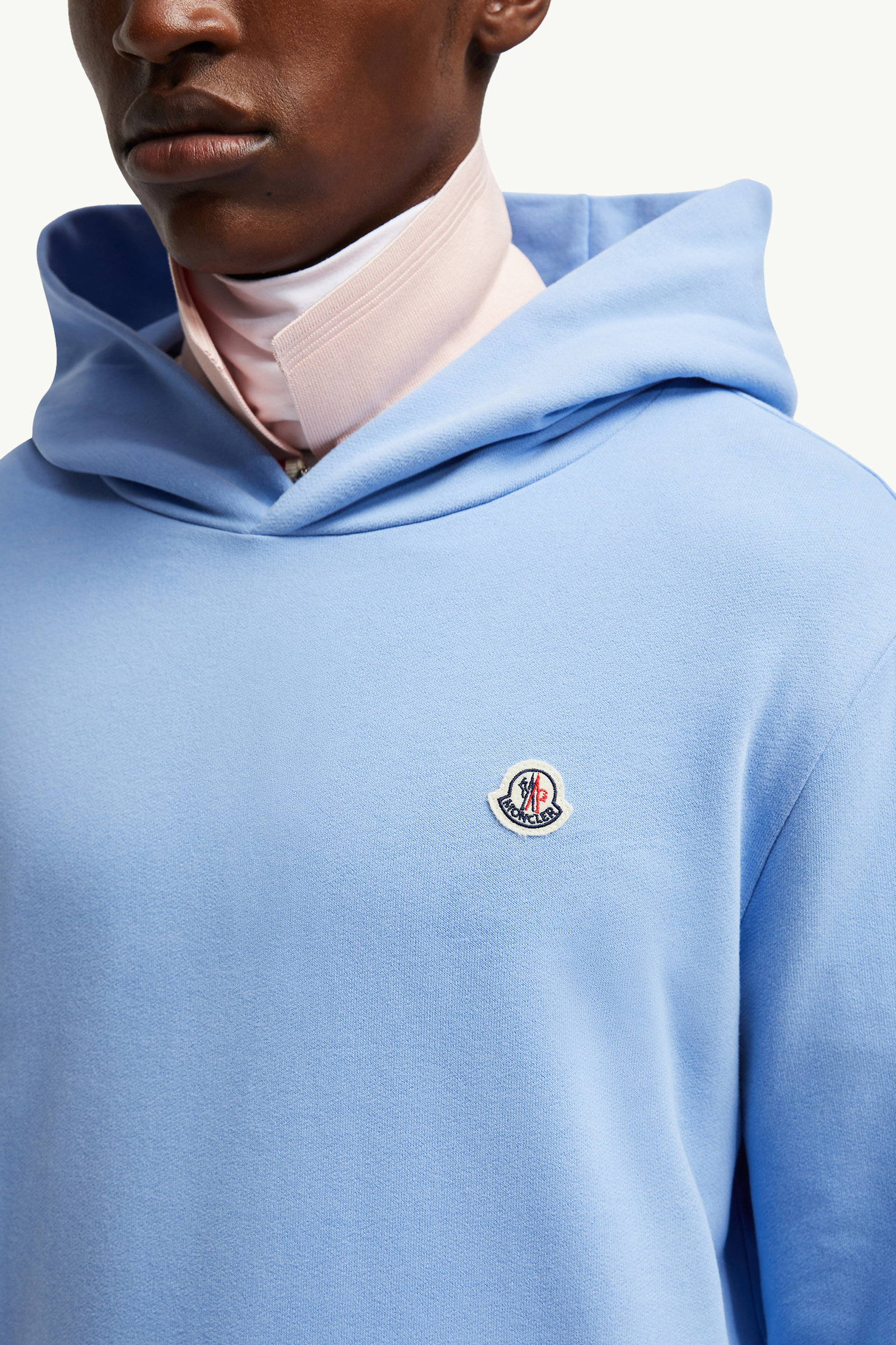 Logo Patch Cotton Hoodie Men Light Blue Moncler 5