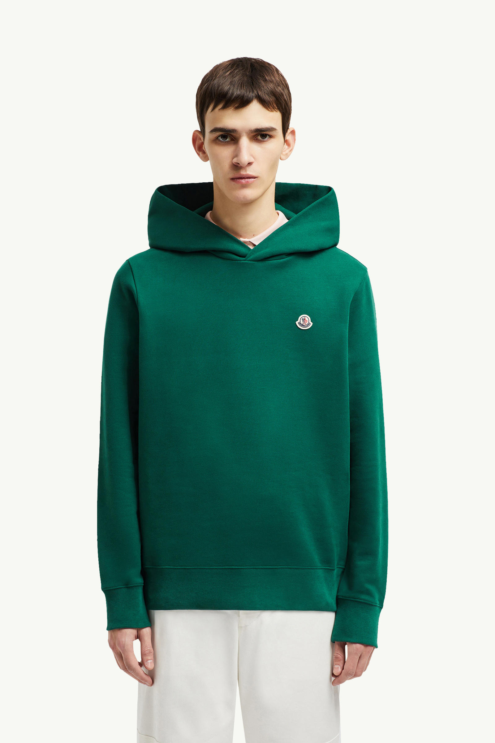 Logo Patch Cotton Hoodie Men Emerald Green Moncler 3