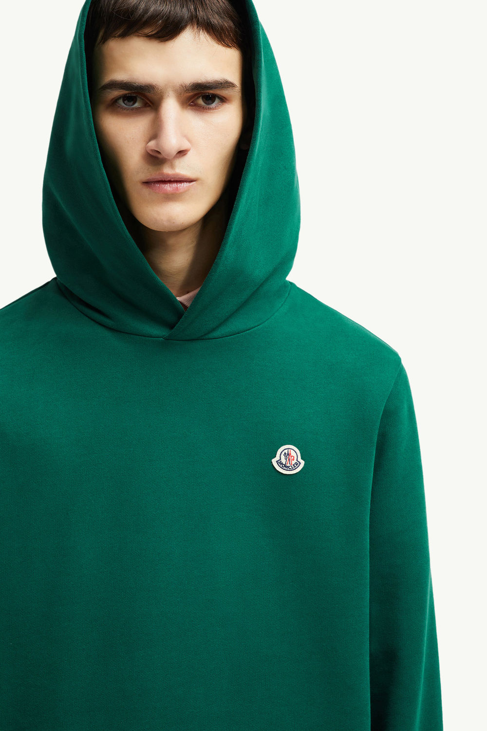 Logo Patch Cotton Hoodie Men Emerald Green Moncler 5