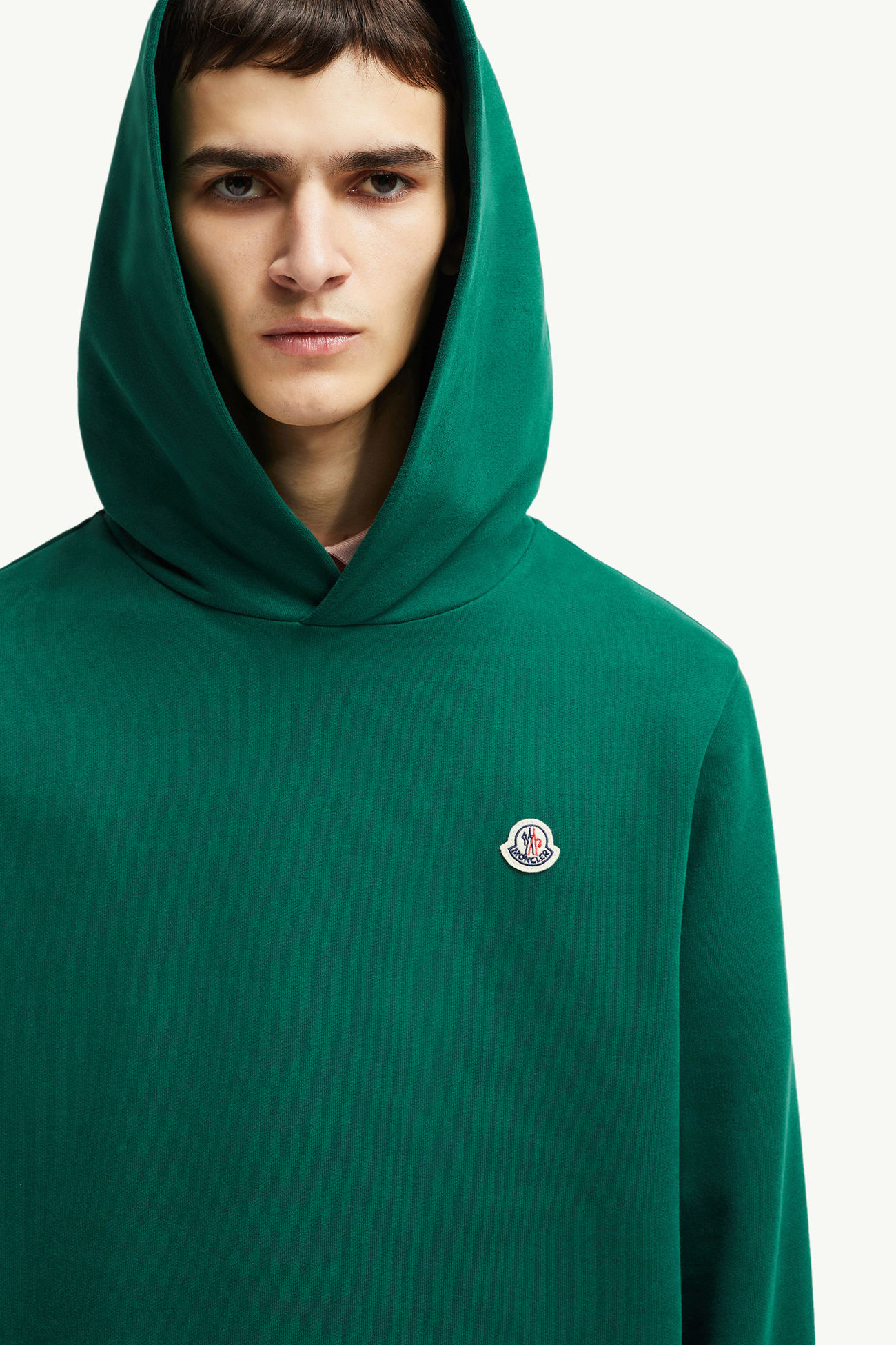 Sweat à capuche en coton à empiècement logo Hommes Vert Émeraude Moncler 5