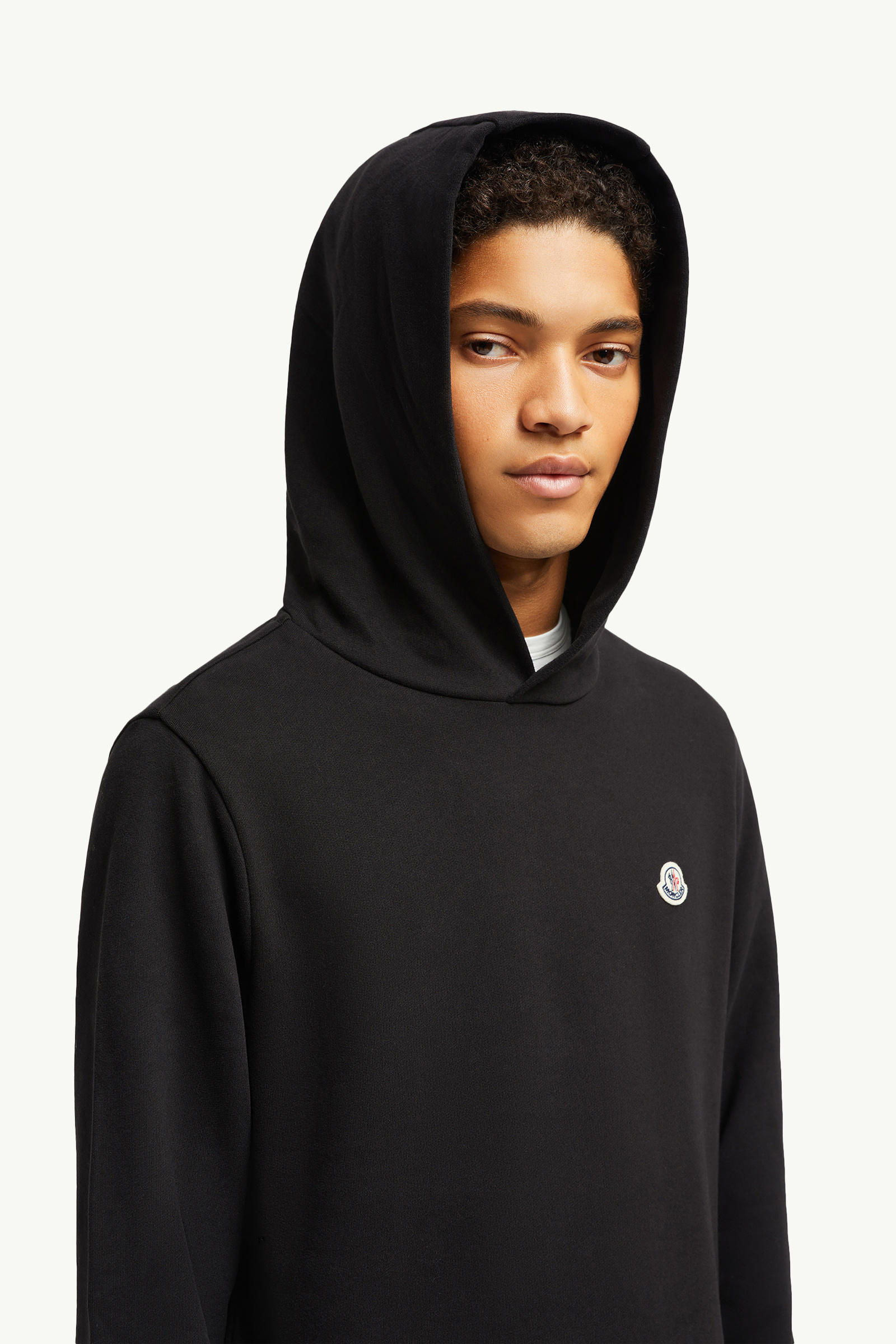 Logo Patch Cotton Hoodie Men Black Moncler 1