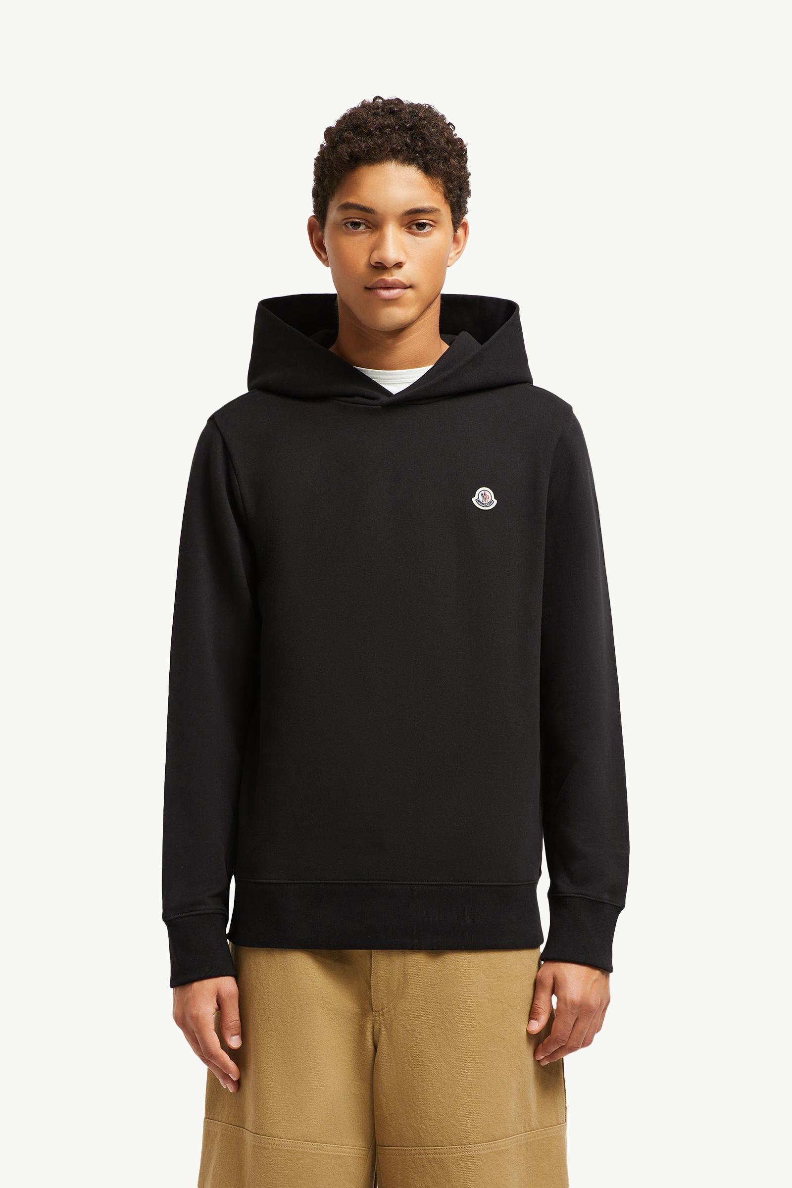 Black Logo Patch Cotton Hoodie - Sweatshirts for Men