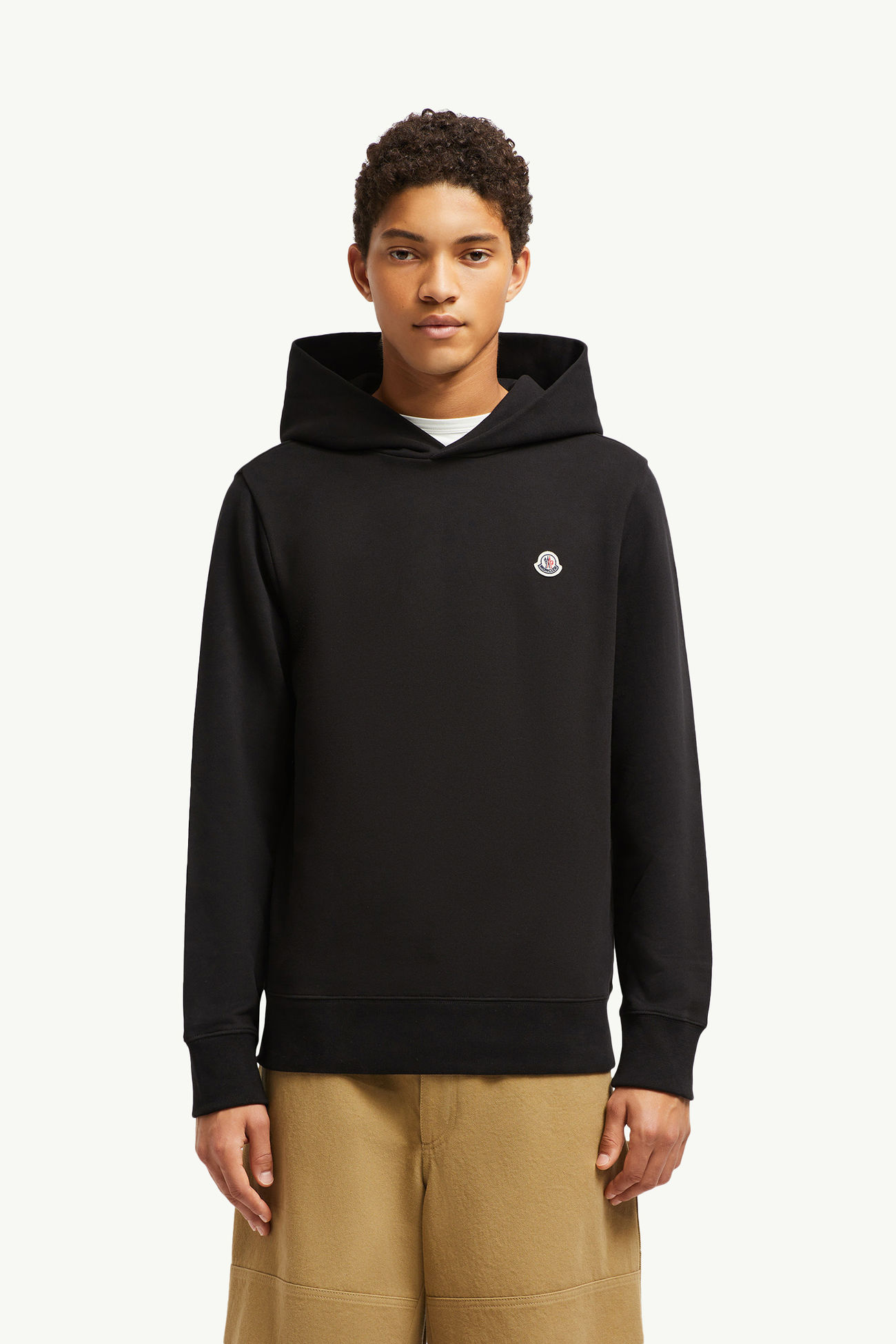 Felpa con patch logato e cappuccio in cotone Uomo Nero Moncler 3