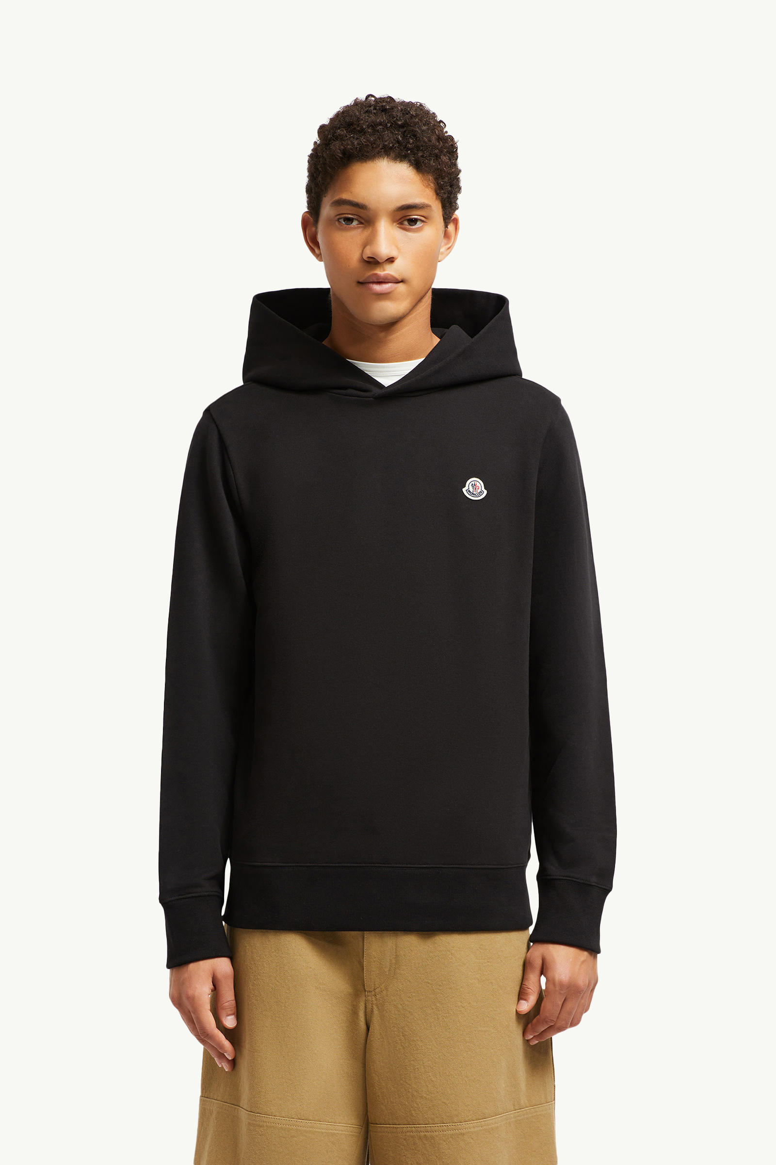 Logo Patch Cotton Hoodie Men Black Moncler 3