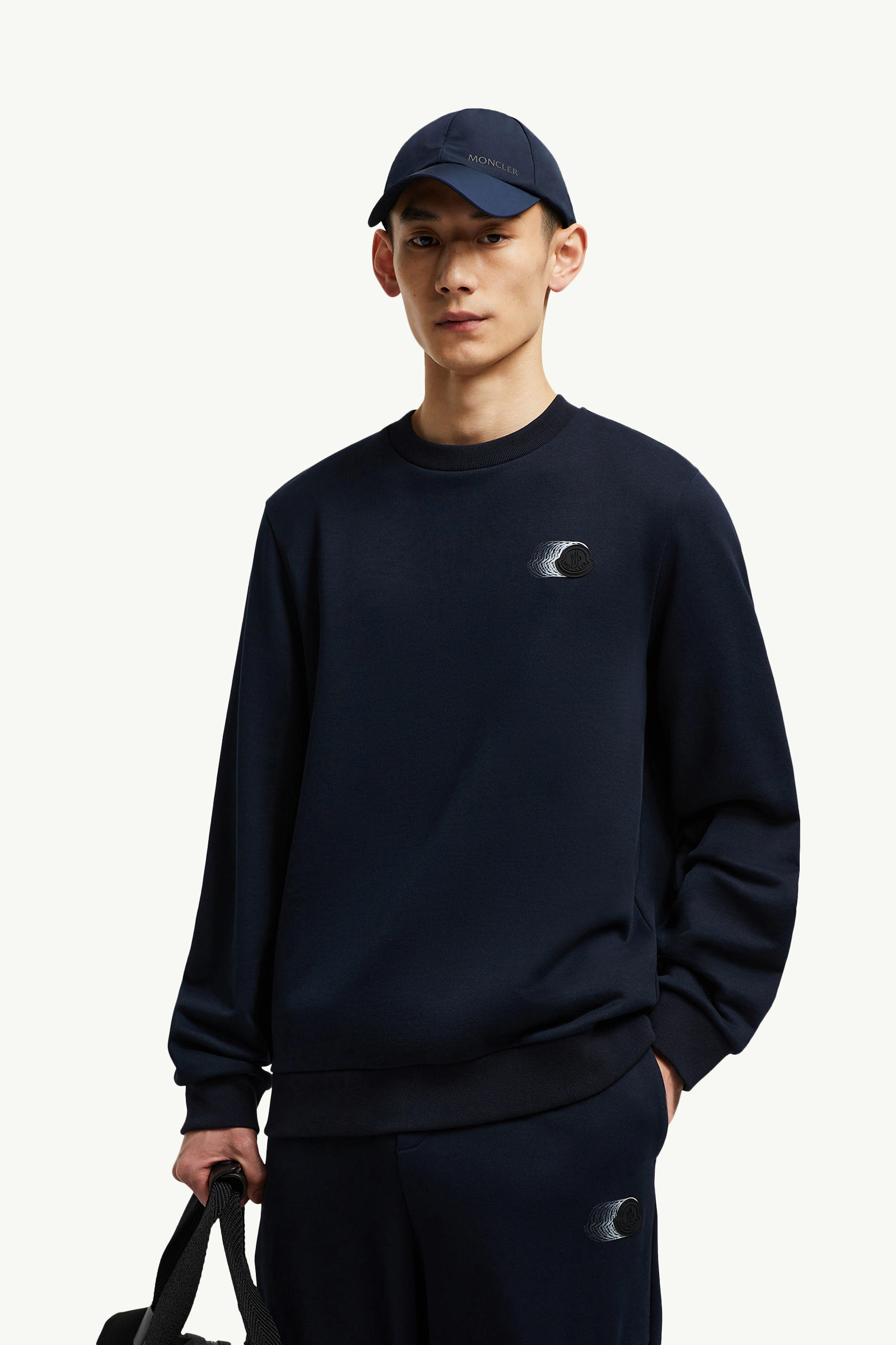 Faded Logo Motif Cotton Sweatshirt Men Navy Blue Moncler 0
