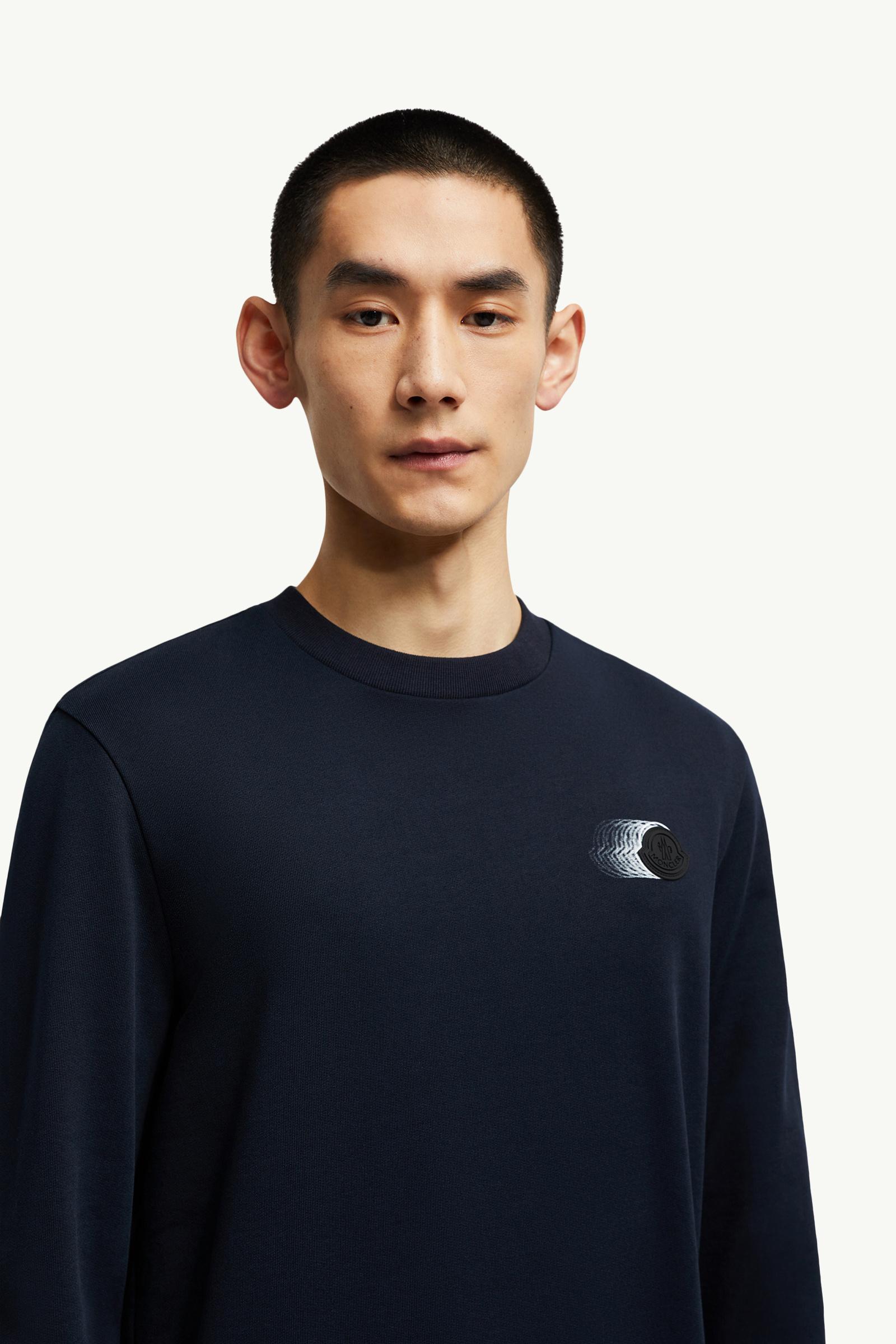 Faded Logo Motif Cotton Sweatshirt Men Navy Blue Moncler 1