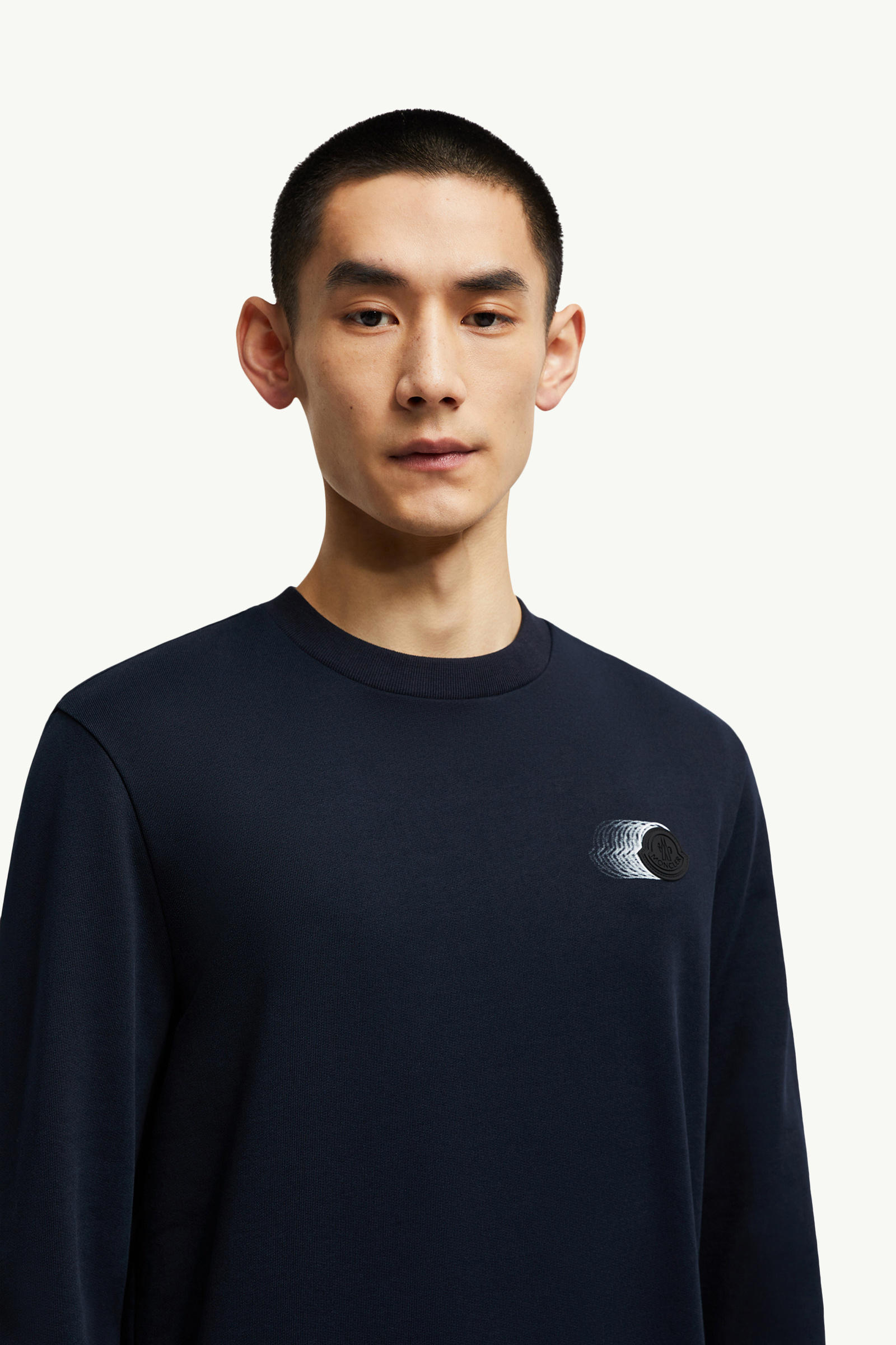 Faded Logo Motif Cotton Sweatshirt Men Navy Blue Moncler 1