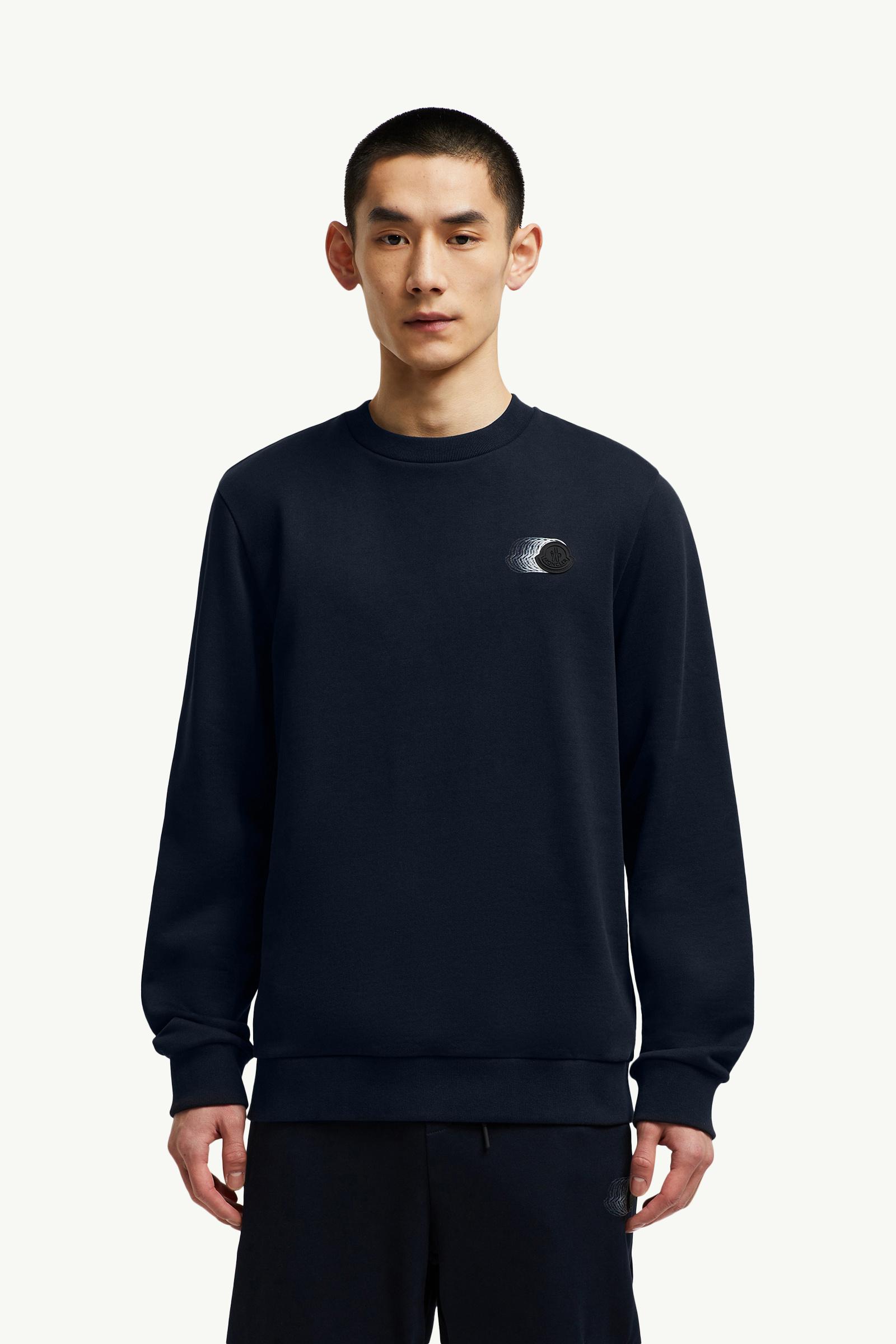 MONCLER ビッグロゴ ネイビー スウェット MONCLER Zip-Detailed Logo-Appliquéd Twill-Trimmed Cotton