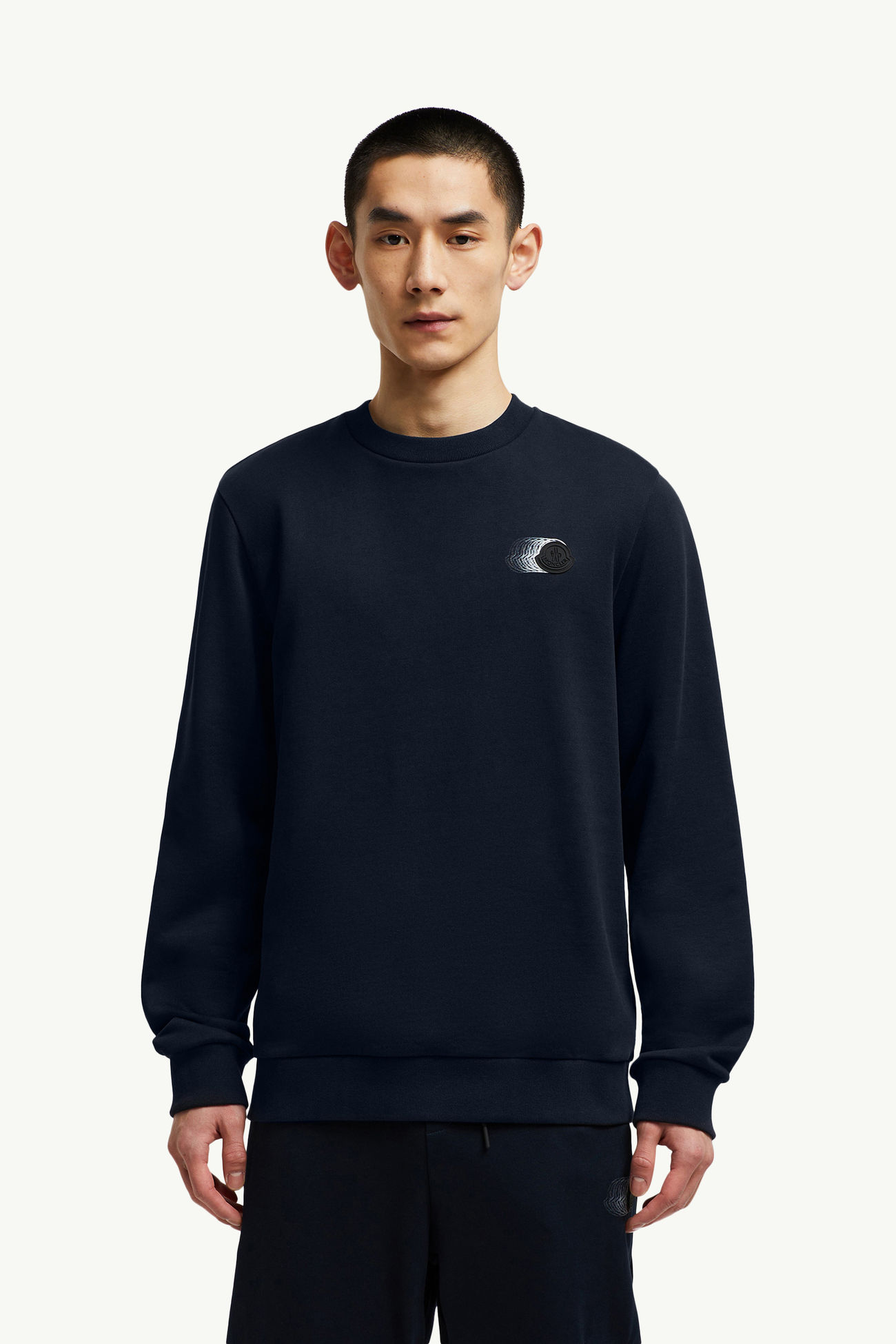 Faded Logo Motif Cotton Sweatshirt Men Navy Blue Moncler 3