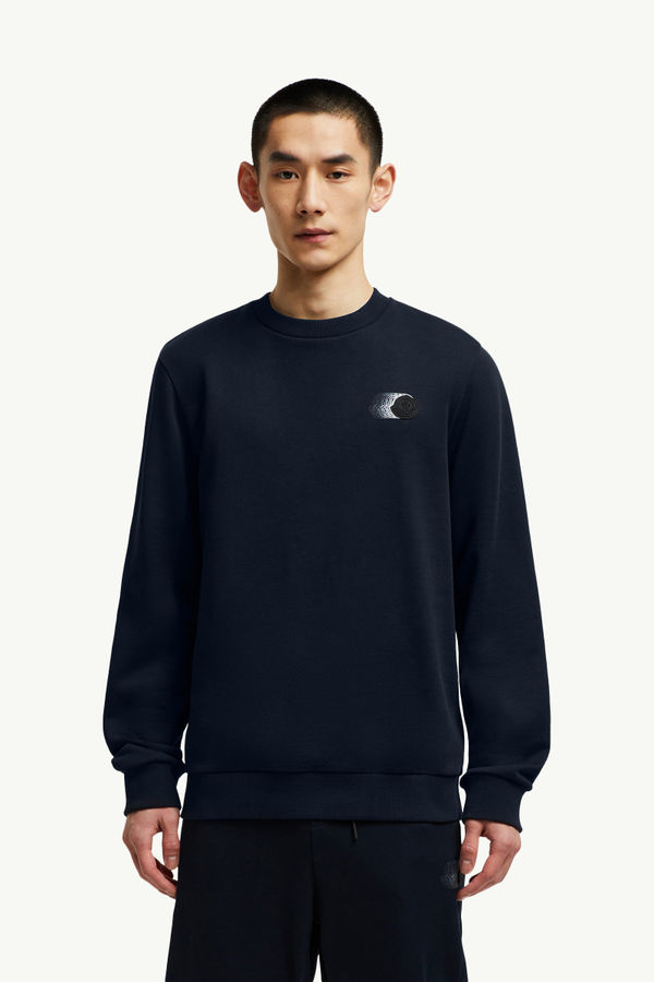 Faded Logo Motif Cotton Sweatshirt Men Navy Blue Moncler 3