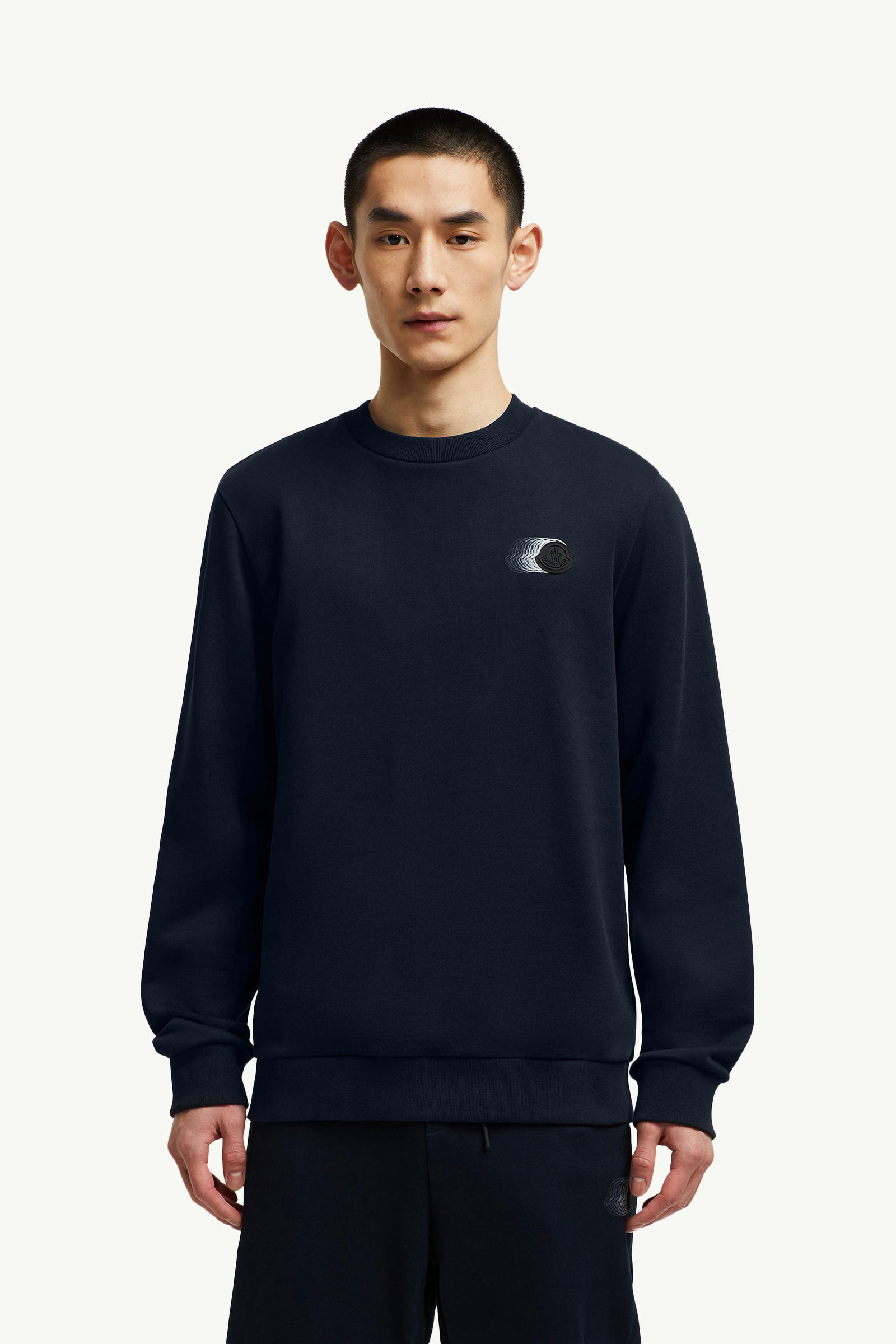 Faded Logo Motif Cotton Sweatshirt Men Navy Blue Moncler 3