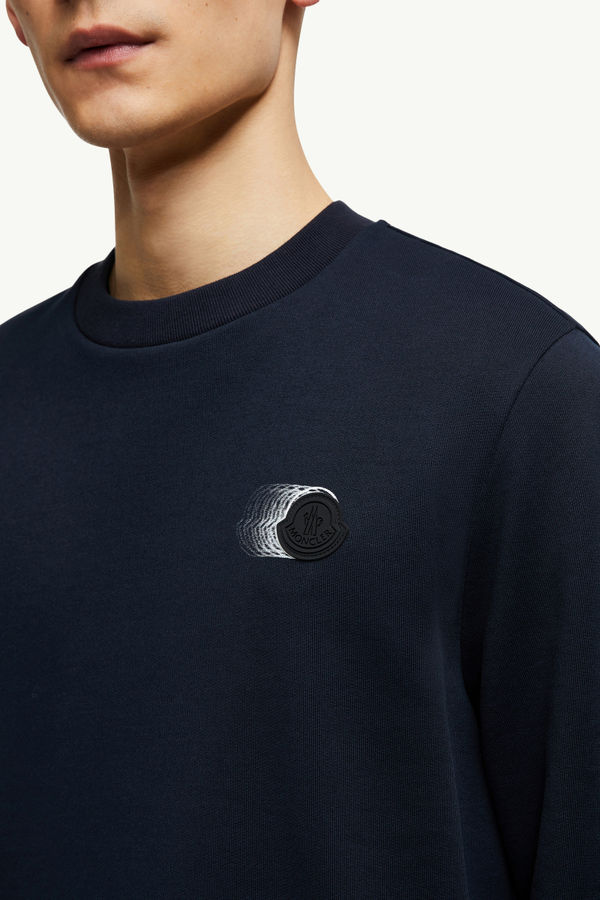 Faded Logo Motif Cotton Sweatshirt Men Navy Blue Moncler 5