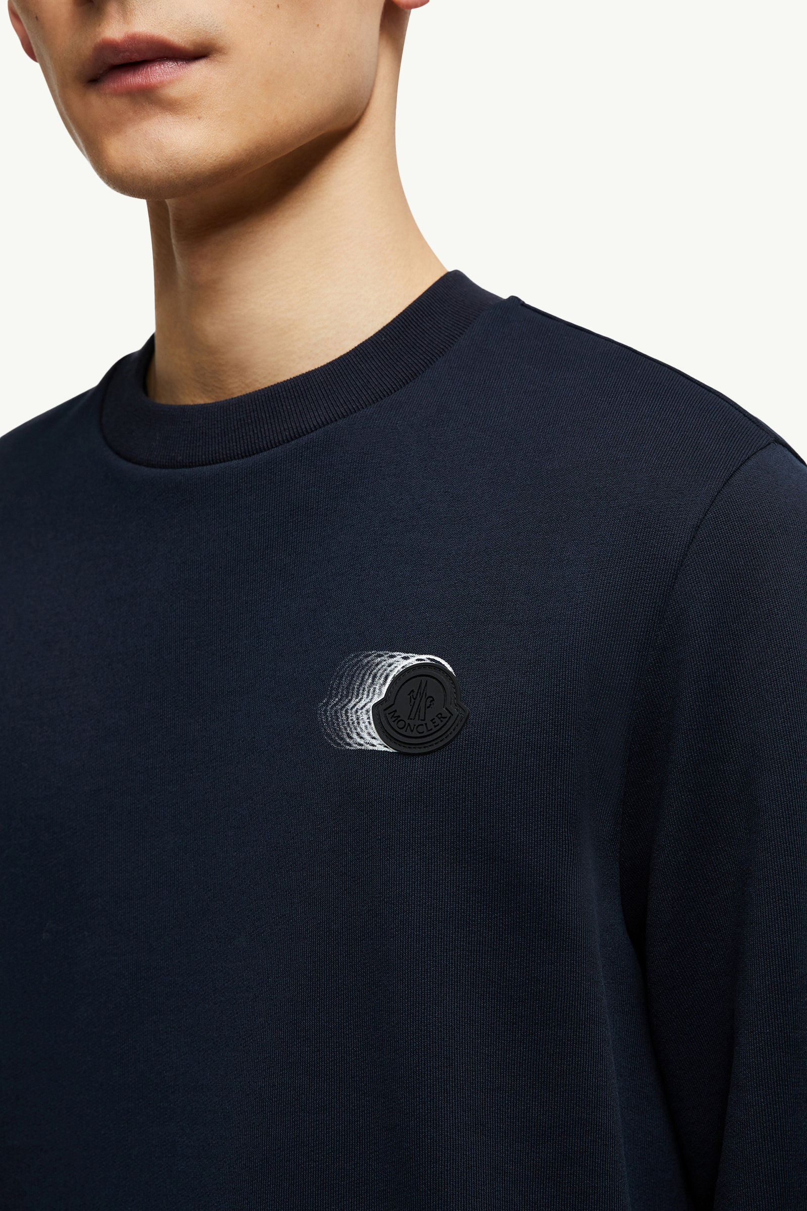 Faded Logo Motif Cotton Sweatshirt Men Navy Blue Moncler 5