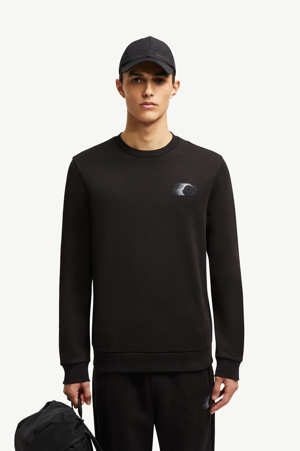 Faded Logo Motif Cotton Sweatshirt Men Black Moncler 0