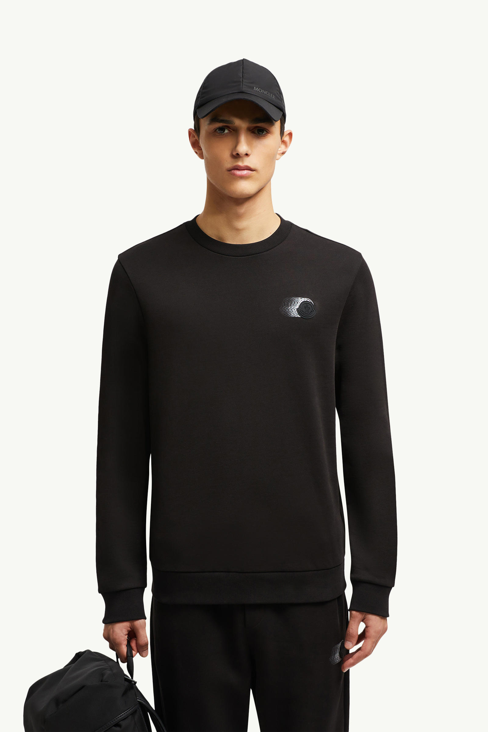 Faded Logo Motif Cotton Sweatshirt Men Black Moncler 0