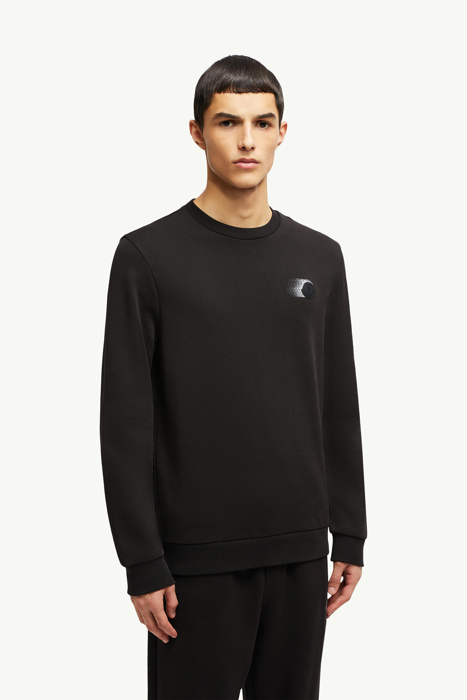 Faded Logo Motif Cotton Sweatshirt Men Black Moncler 3