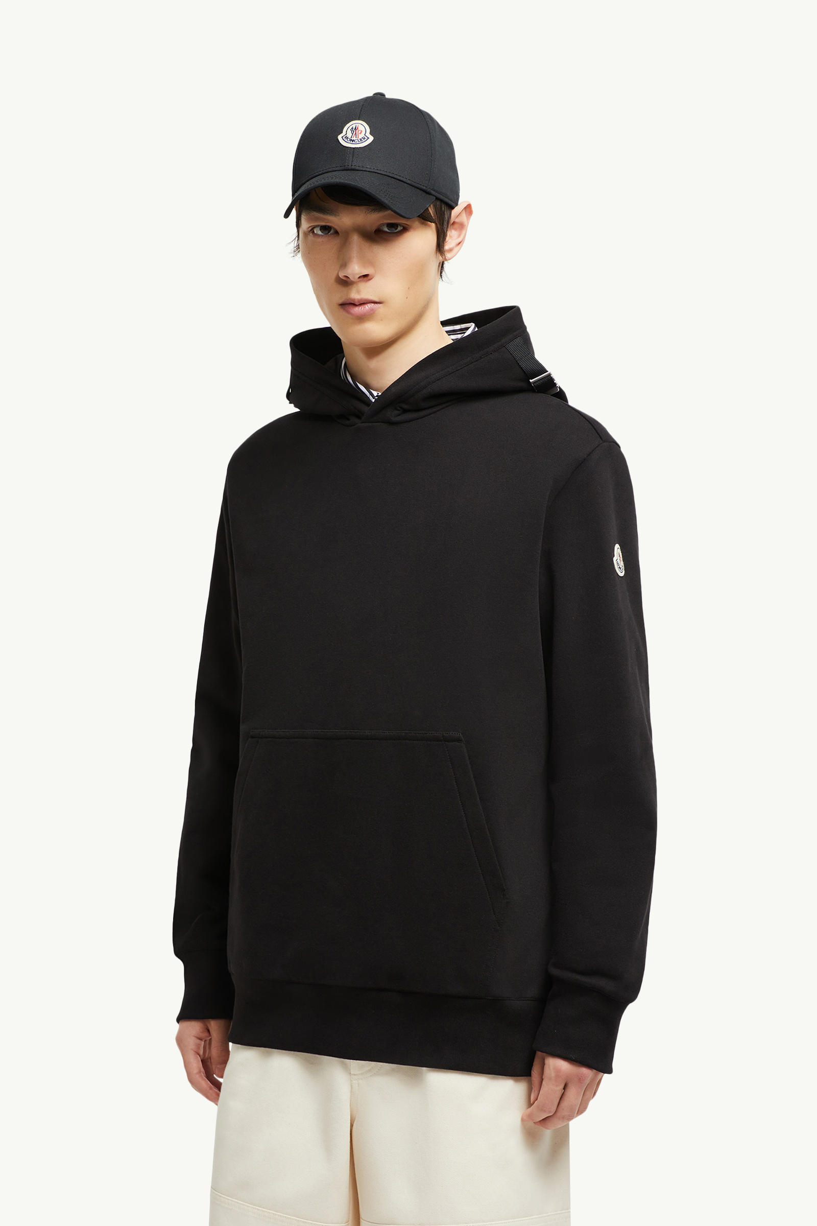 Adjustable Cotton Hoodie Men Black Moncler 0