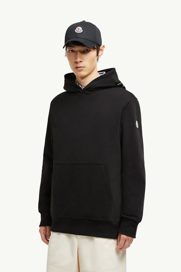 Felpa con cappuccio regolabile in cotone Uomo Nero Moncler 0