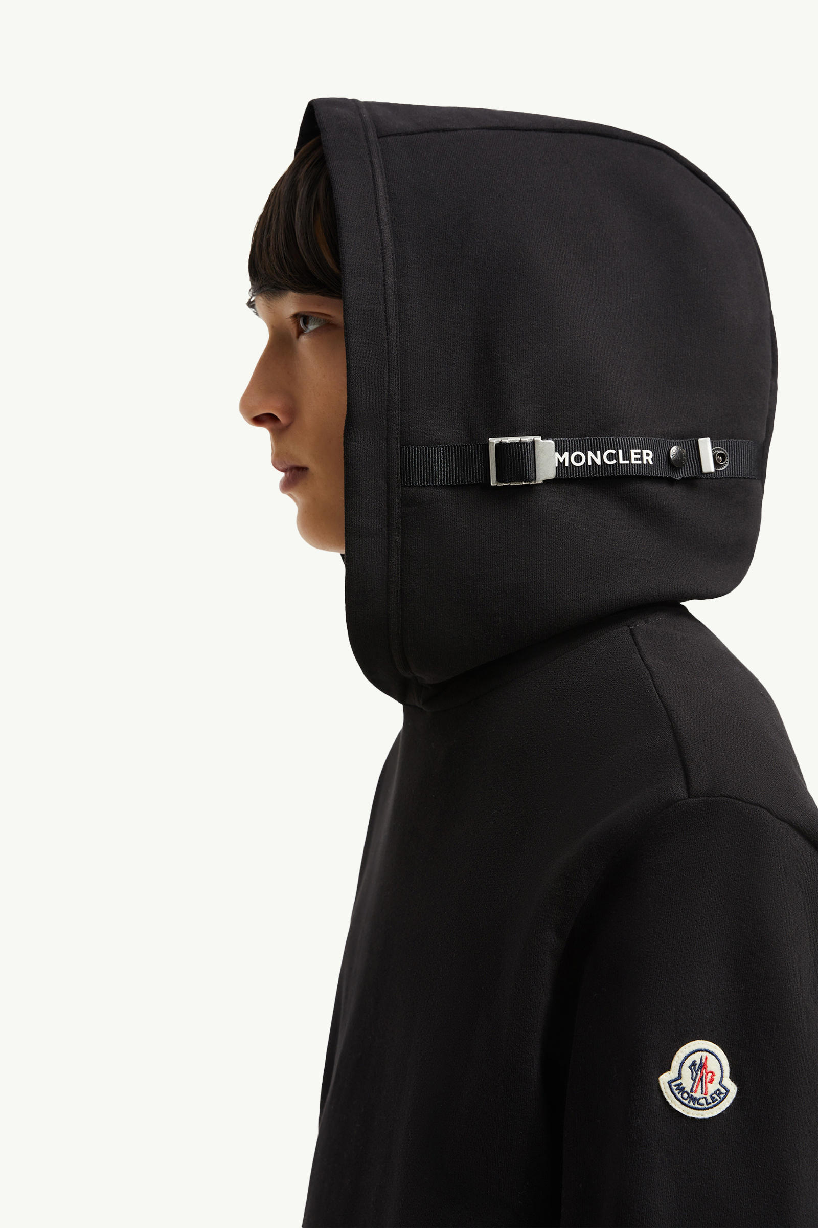 Adjustable Cotton Hoodie Men Black Moncler 1