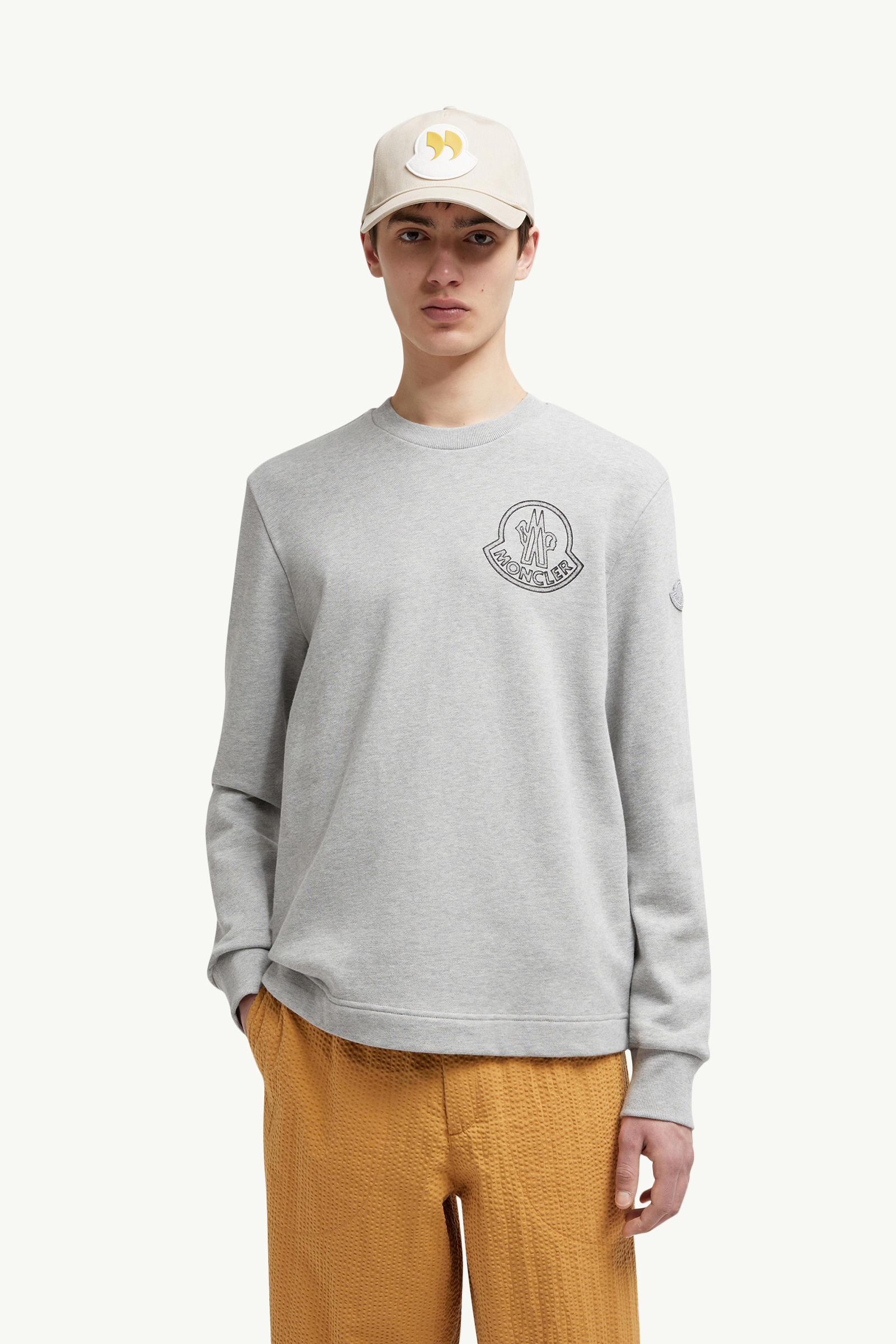 Logo Cotton Sweatshirt Men Light Gray Moncler 0