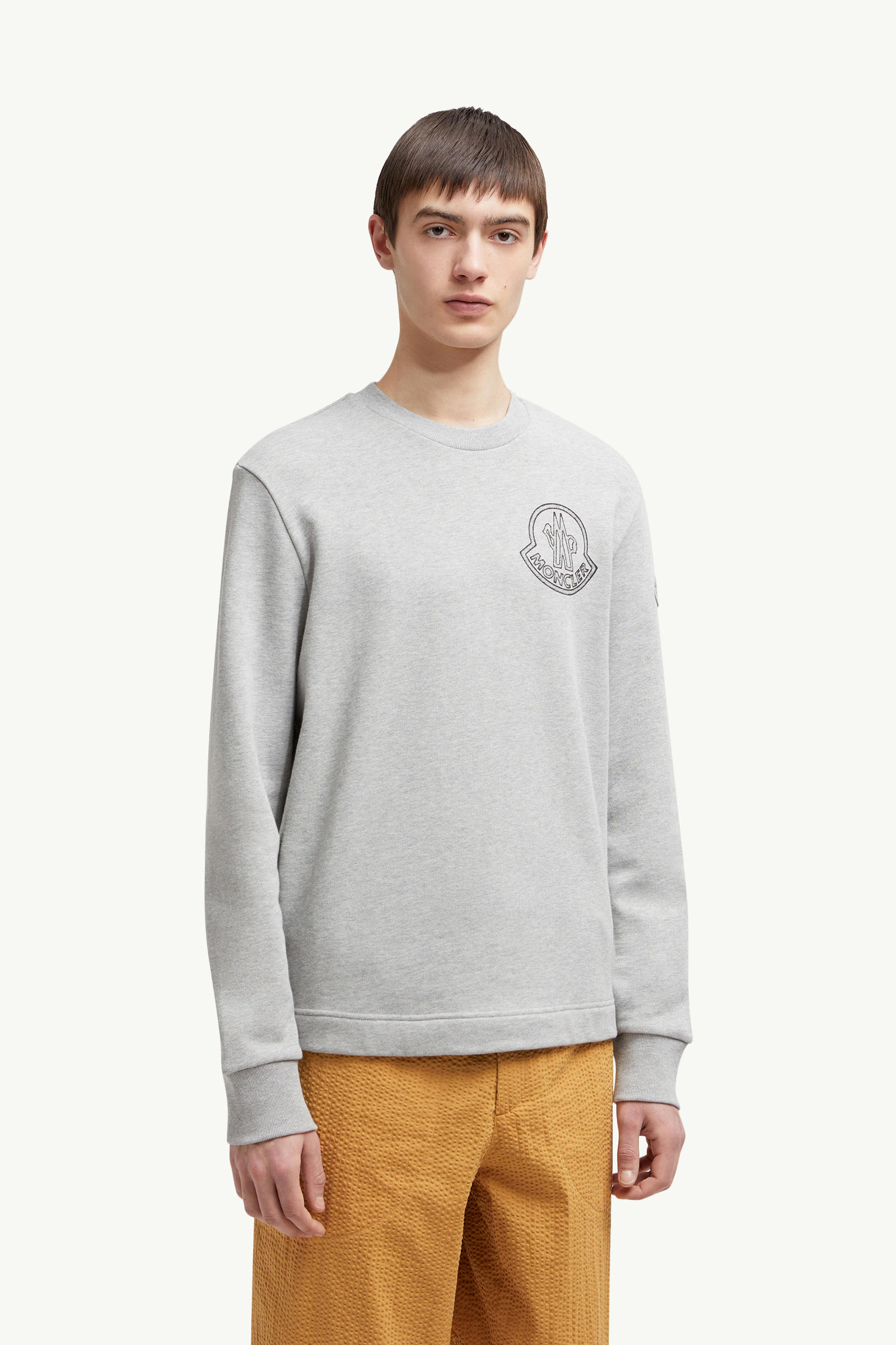 Logo Cotton Sweatshirt Men Light Gray Moncler 3
