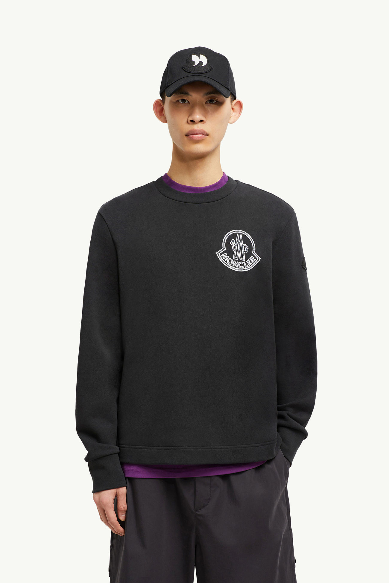 Felpa logata in cotone Uomo Nero Moncler 0