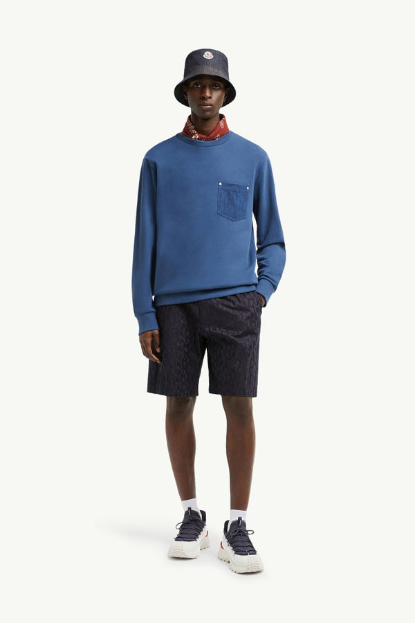 Cotton & Denim Sweatshirt Men Cobalt Blue Moncler 0