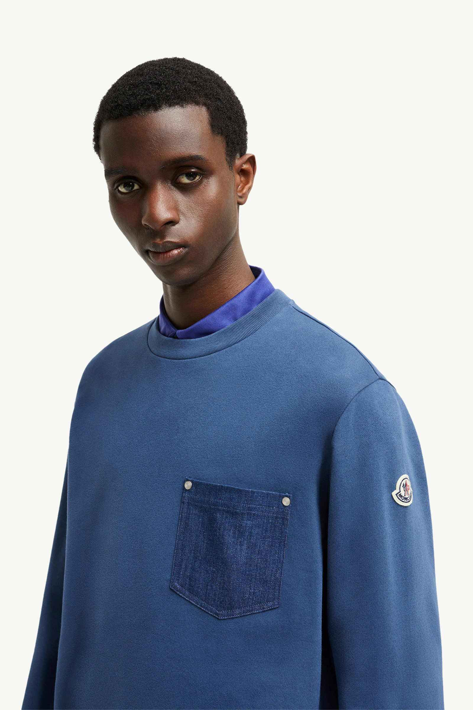 Cotton & Denim Sweatshirt Men Cobalt Blue Moncler 1