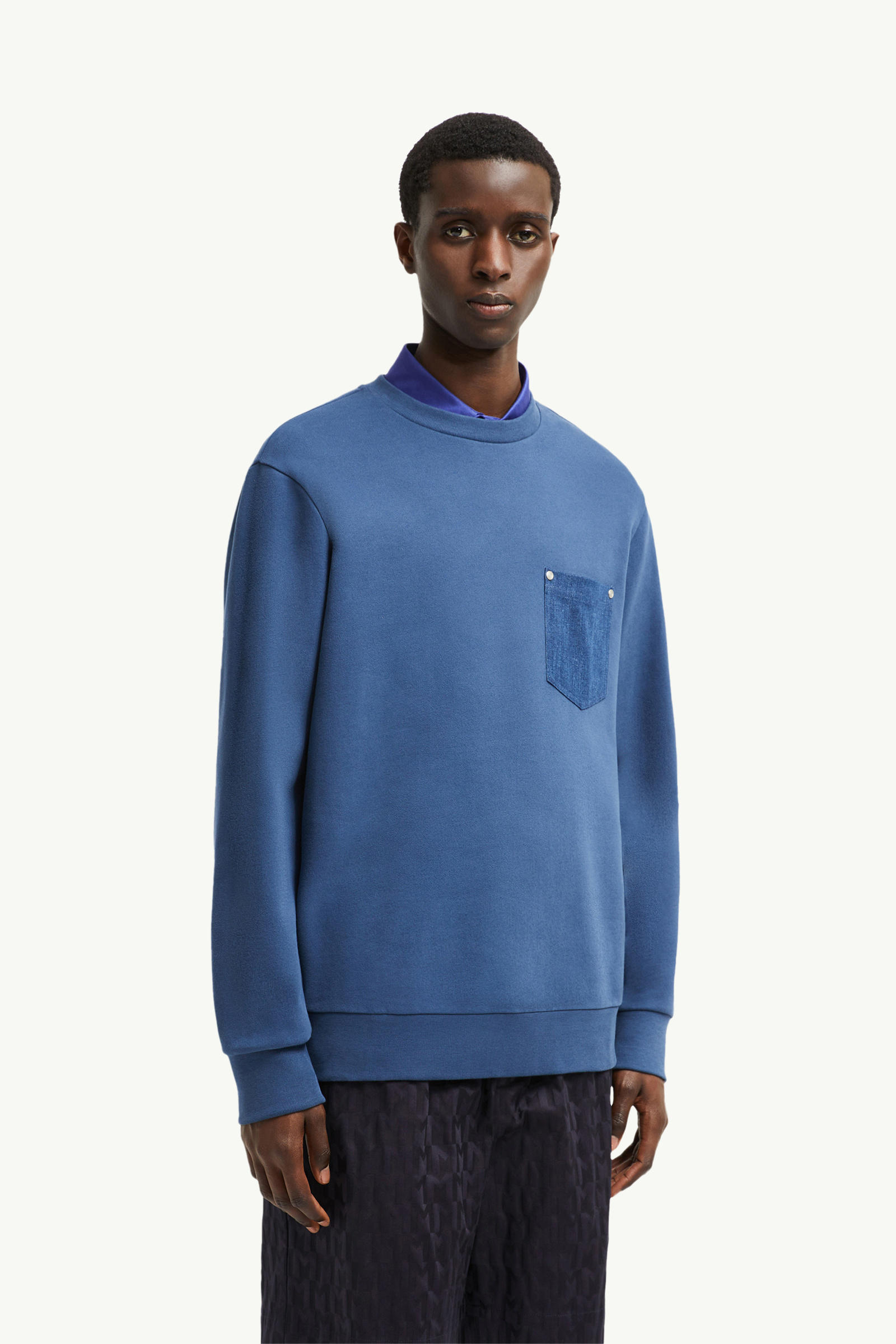 Cotton & Denim Sweatshirt Men Cobalt Blue Moncler 3