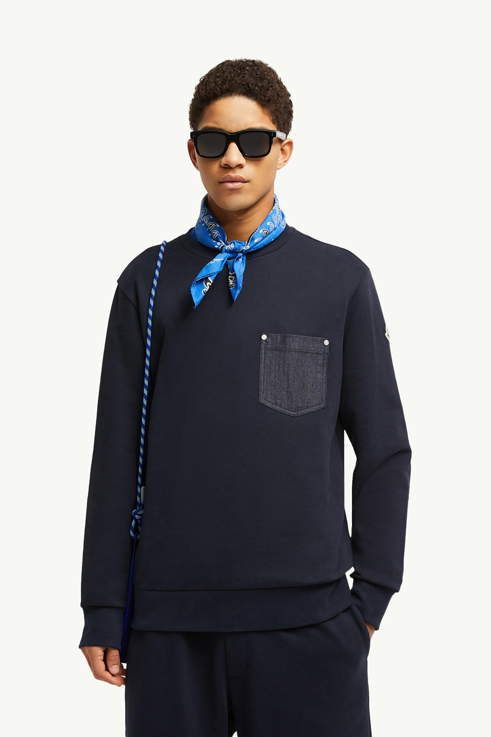 Cotton & Denim Sweatshirt Men Navy Blue Moncler 0