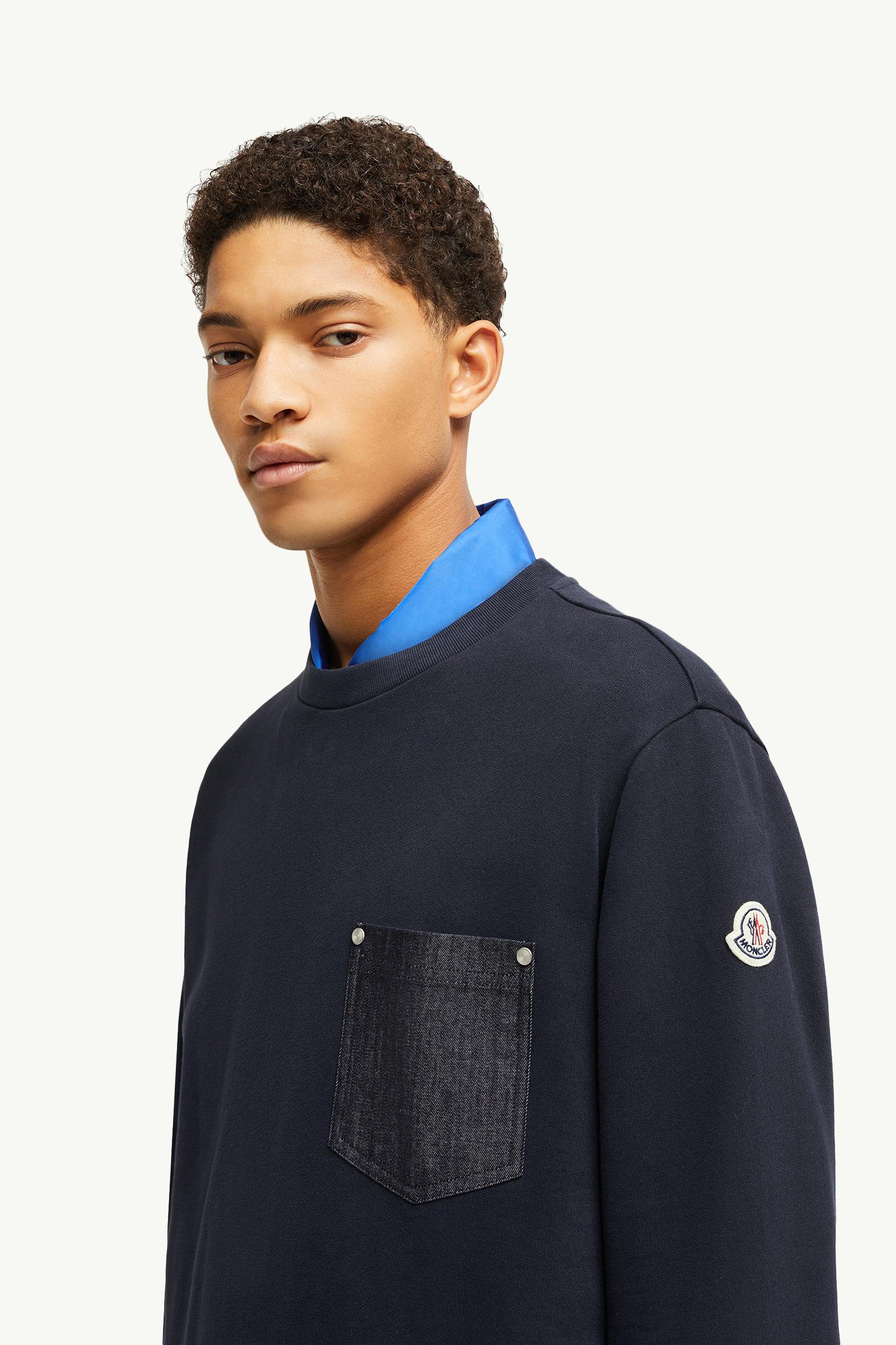 Cotton & Denim Sweatshirt Men Navy Blue Moncler 1