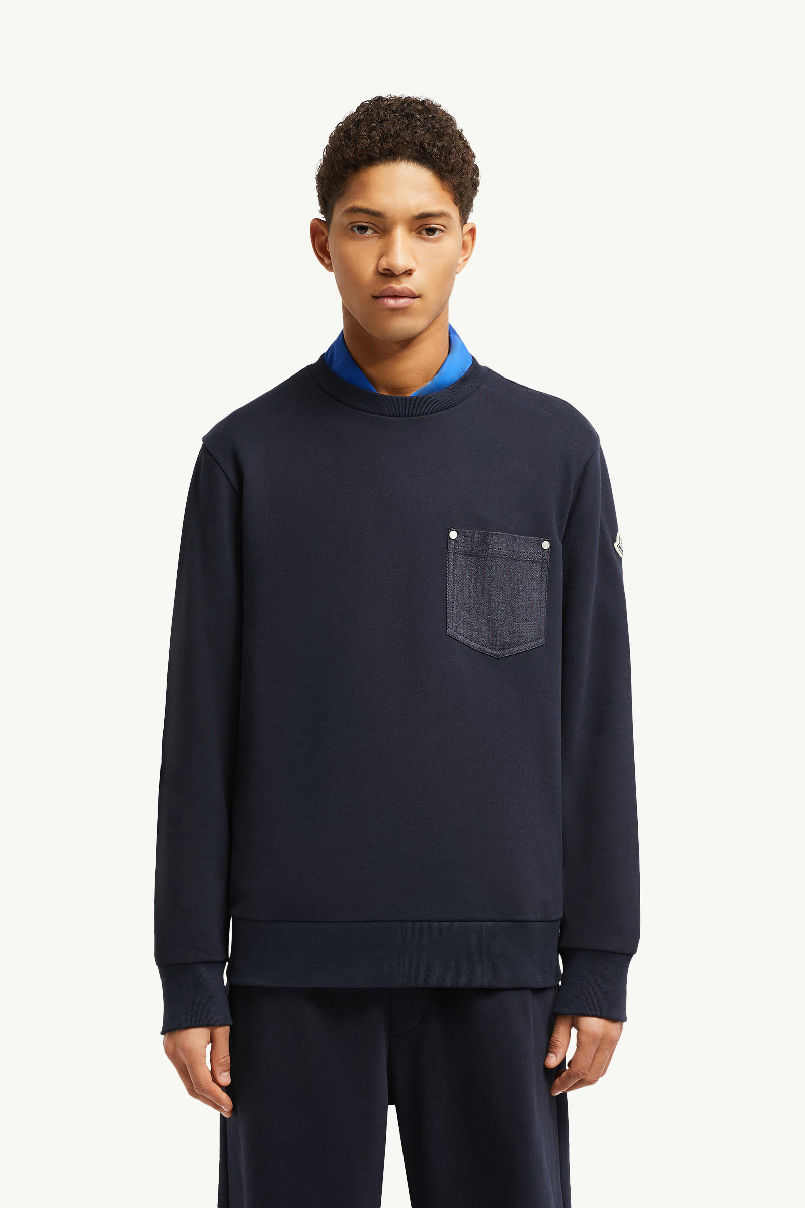 Cotton & Denim Sweatshirt Men Navy Blue Moncler 3