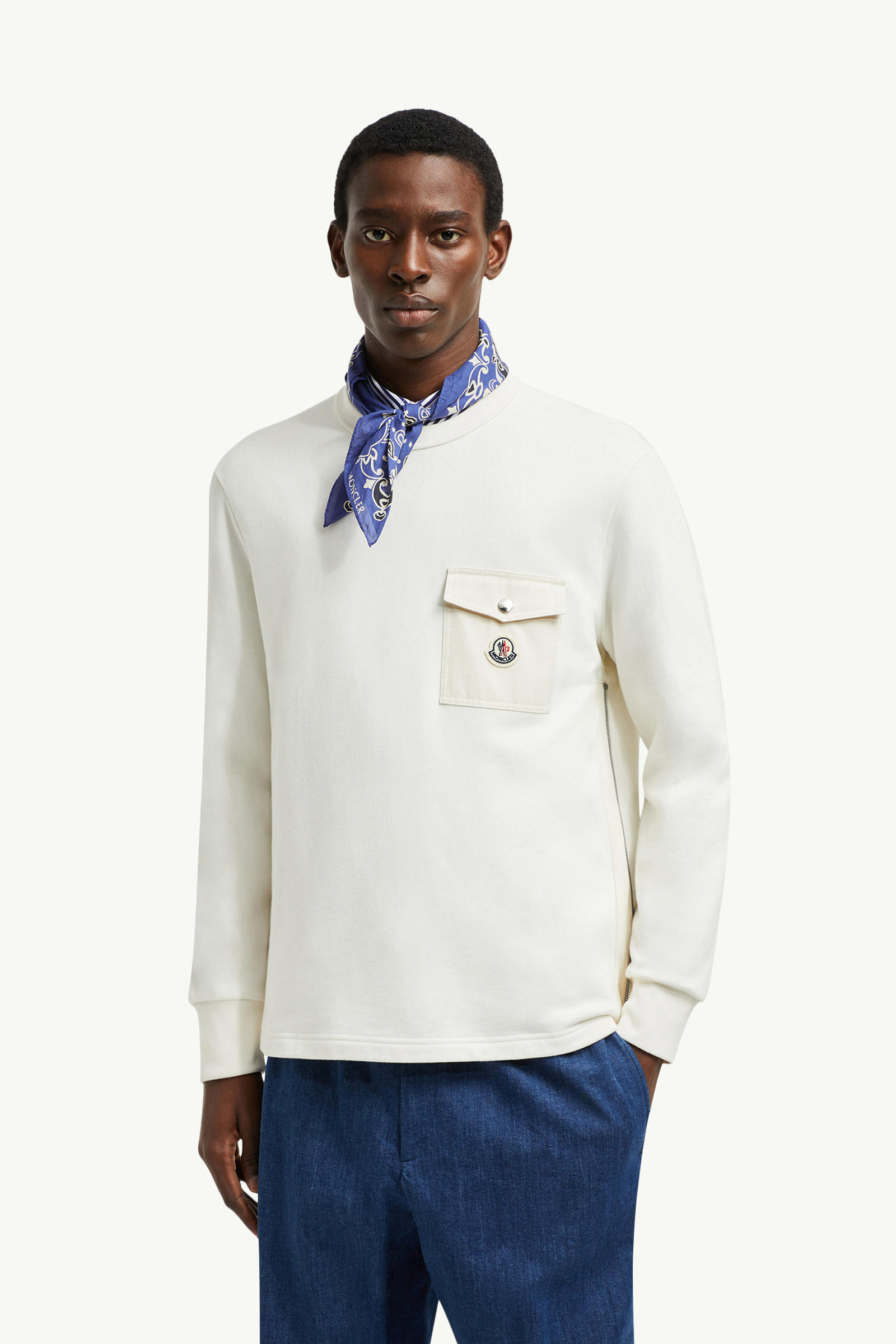 Cotton Sweatshirt with Pocket Men White Moncler 0