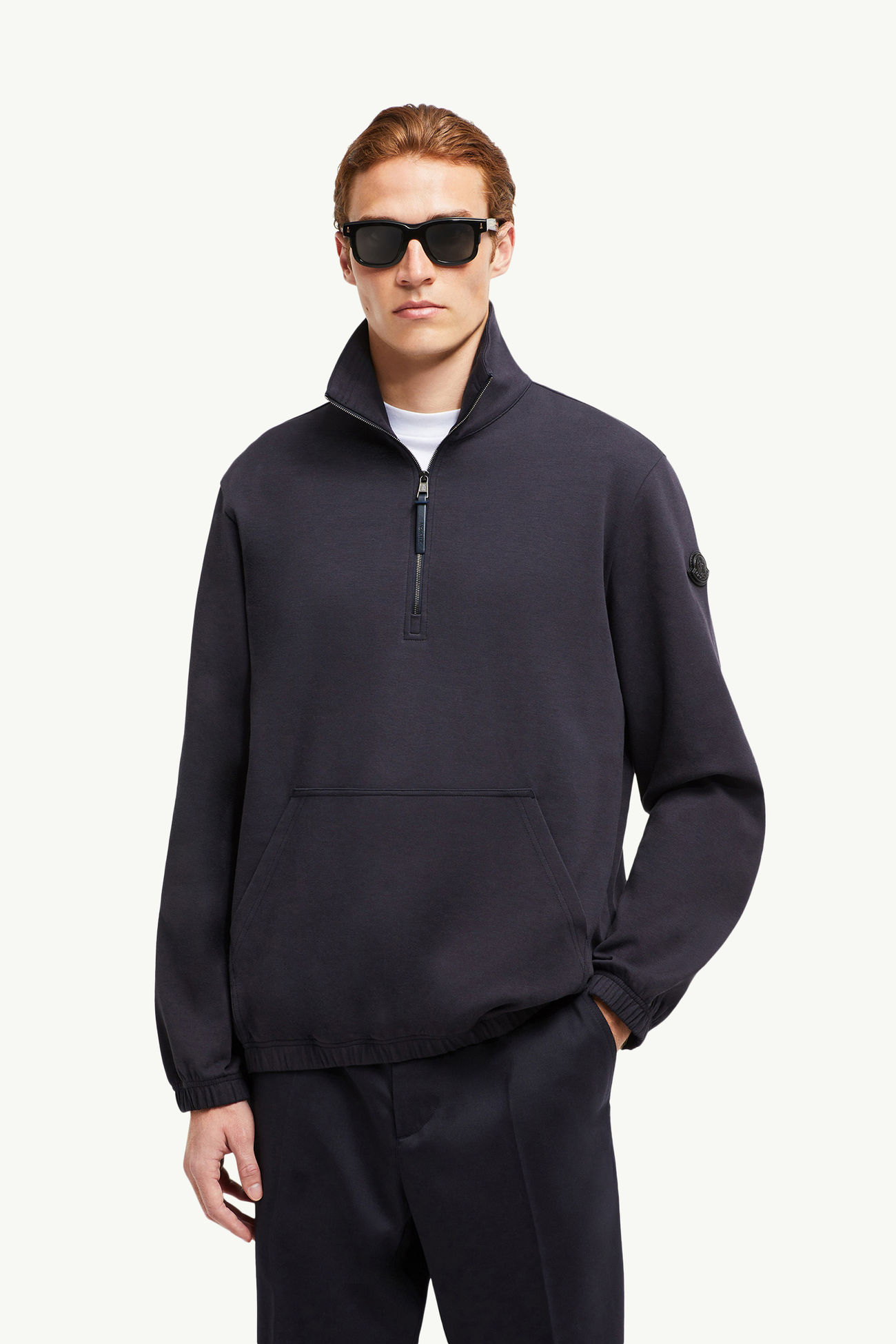 Cotton Half-Zip Sweatshirt Men Navy Blue Moncler 0