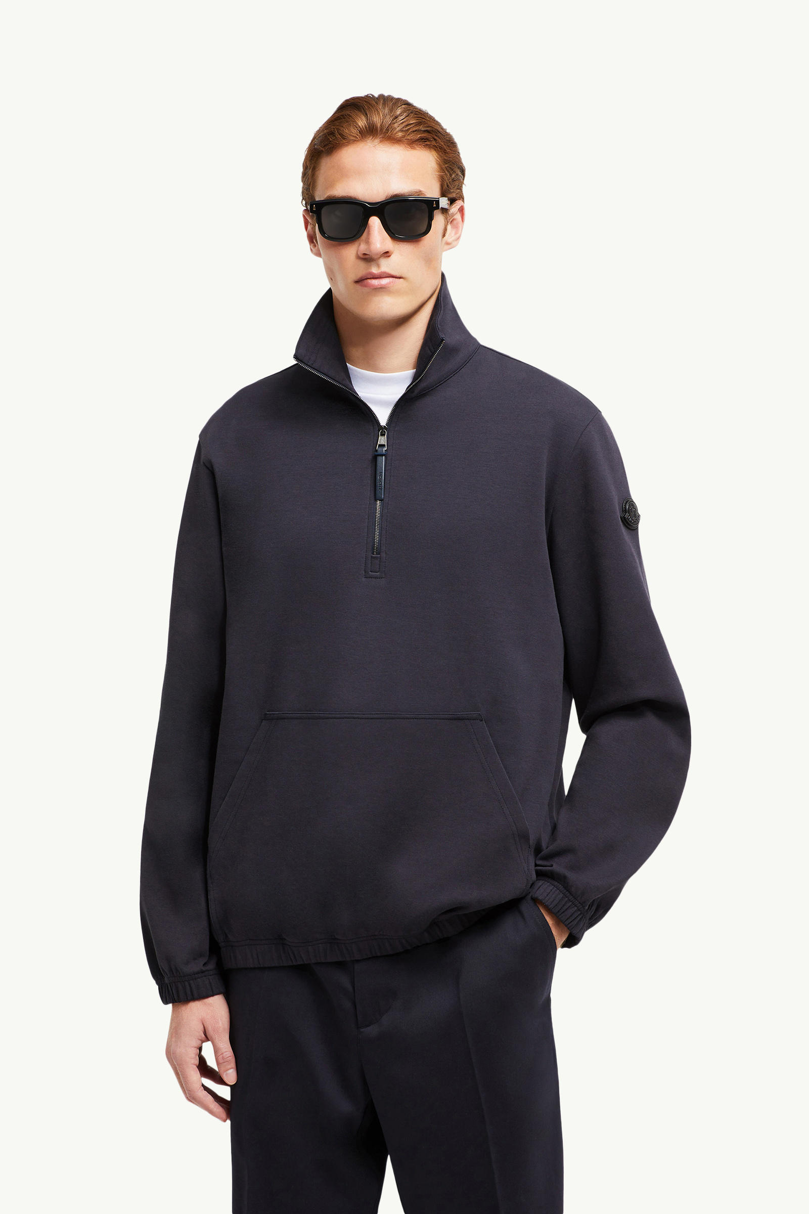 Cotton Half-Zip Sweatshirt Men Navy Blue Moncler 0