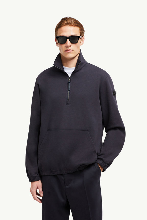 Sweatshirt aus Baumwolle mit halbem Reißverschluss Herren Navyblau Moncler 0