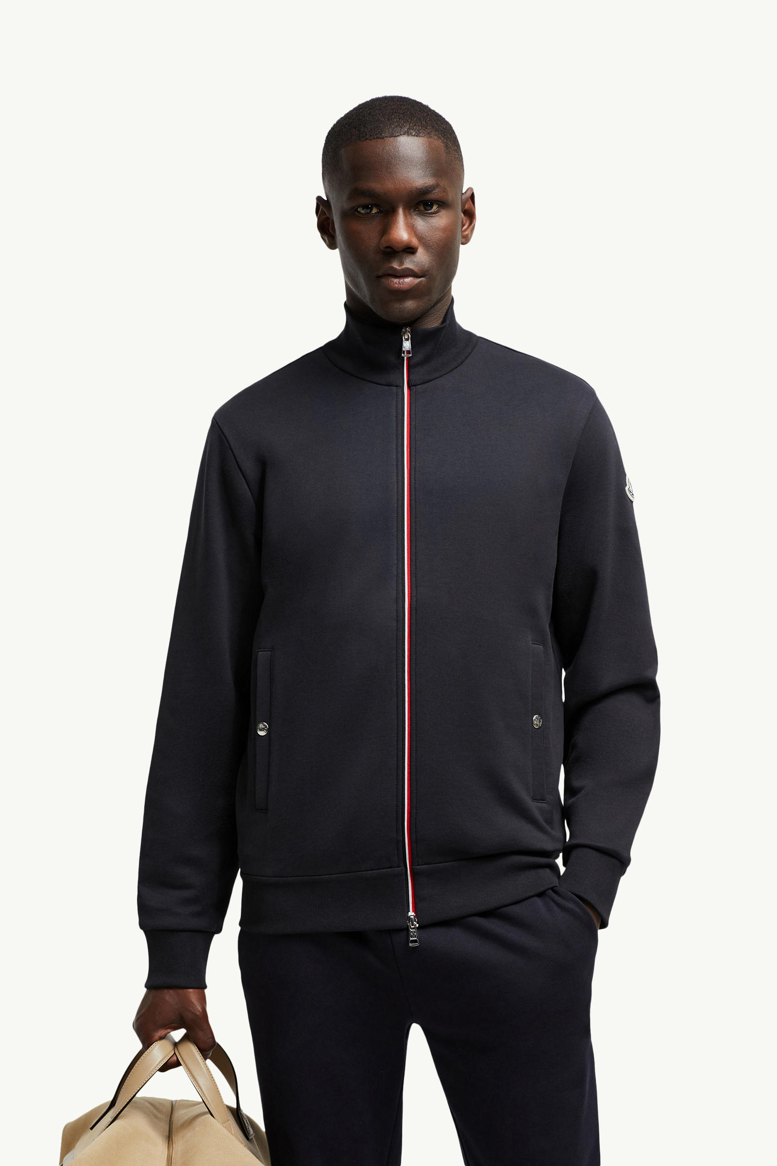 Tricolor-Trimmed Cotton Zip-Up Sweatshirt Men Night Blue Moncler 0