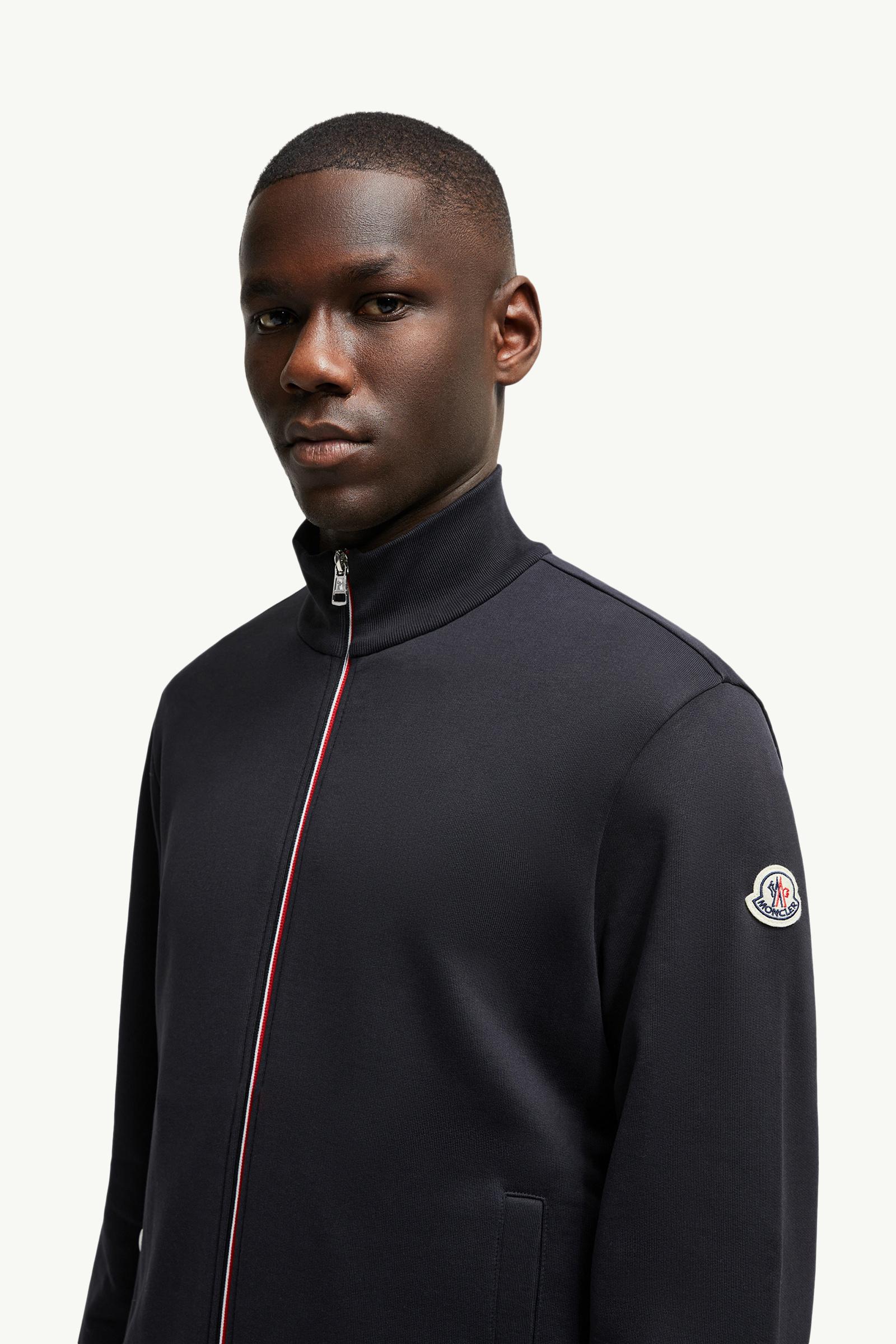 Tricolor-Trimmed Cotton Zip-Up Sweatshirt Men Night Blue Moncler 1