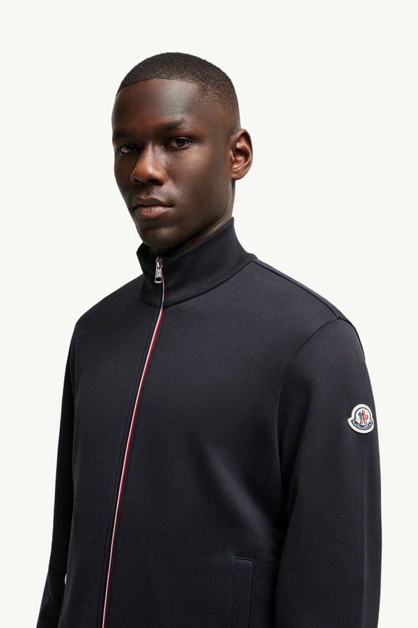 Tricolor-Trimmed Cotton Zip-Up Sweatshirt Men Night Blue Moncler 1