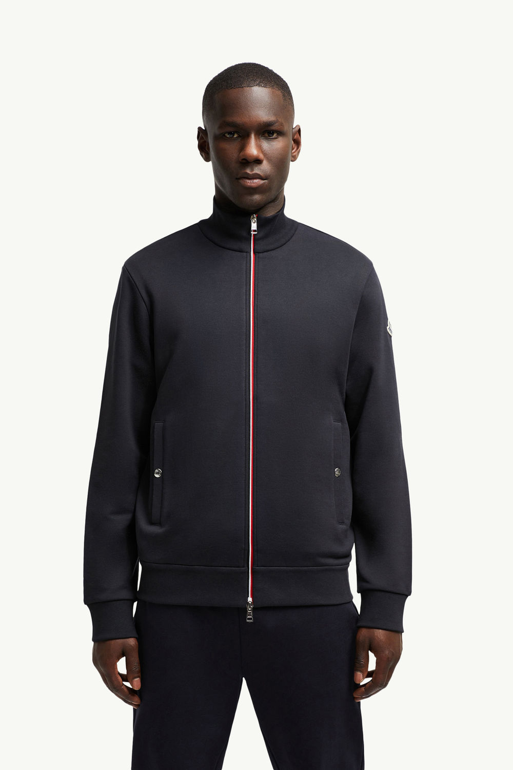 Baumwoll-Sweatshirt mit Reißverschluss und dreifarbigem Besatz Herren Nachtblau Moncler 3