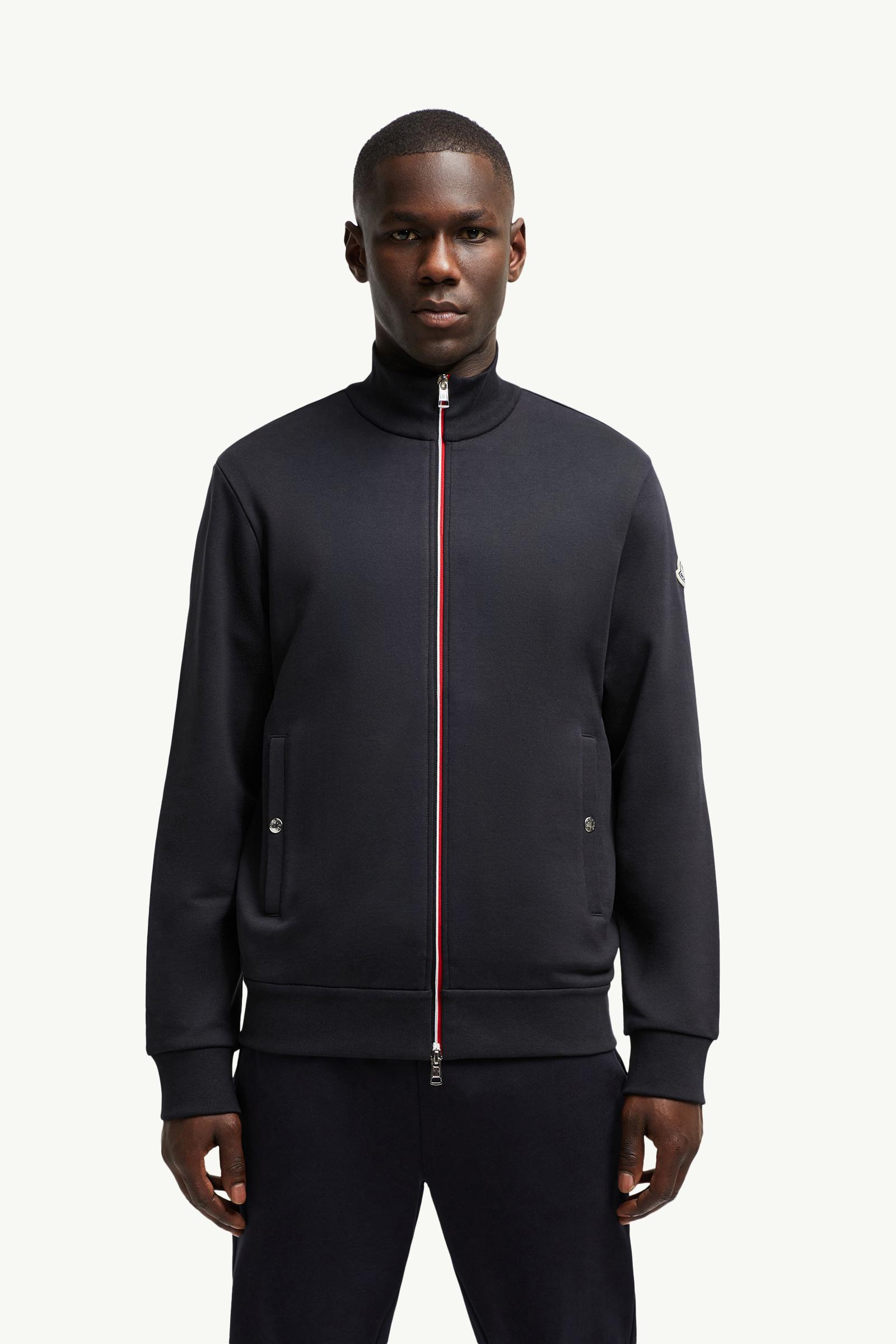 Night Blue Tricolor-Trimmed Cotton Zip-Up Sweatshirt