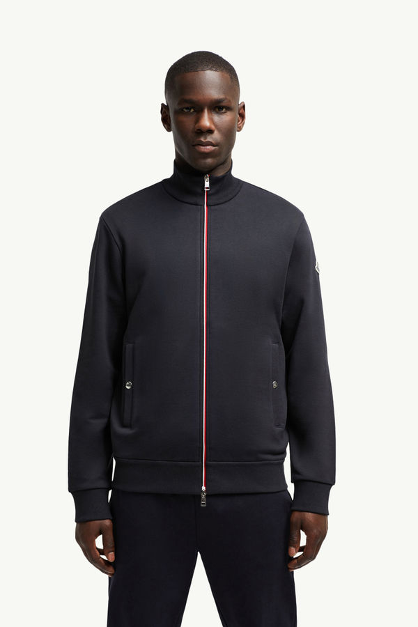 Tricolor-Trimmed Cotton Zip-Up Sweatshirt Men Night Blue Moncler 3