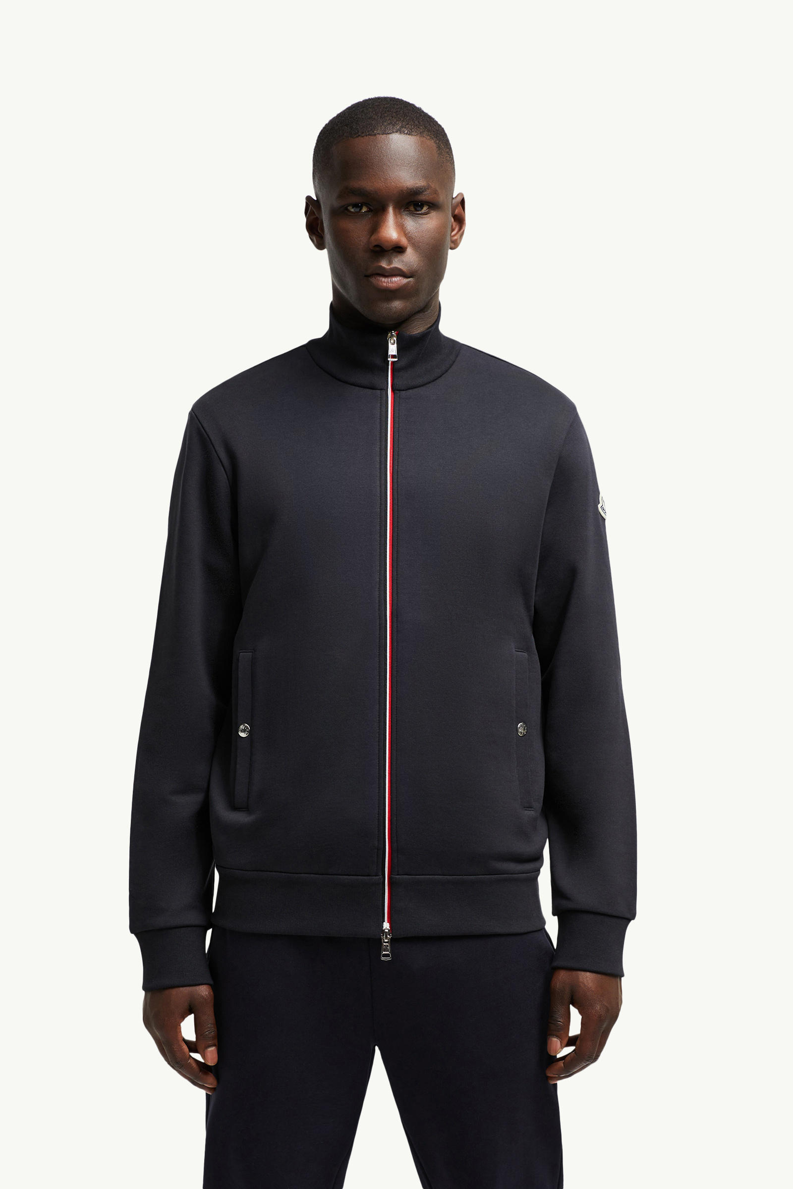 Tricolor-Trimmed Cotton Zip-Up Sweatshirt Men Night Blue Moncler 3