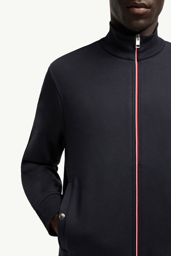 Sweat zippé à bords tricolores Hommes Bleu Nuit Moncler 5