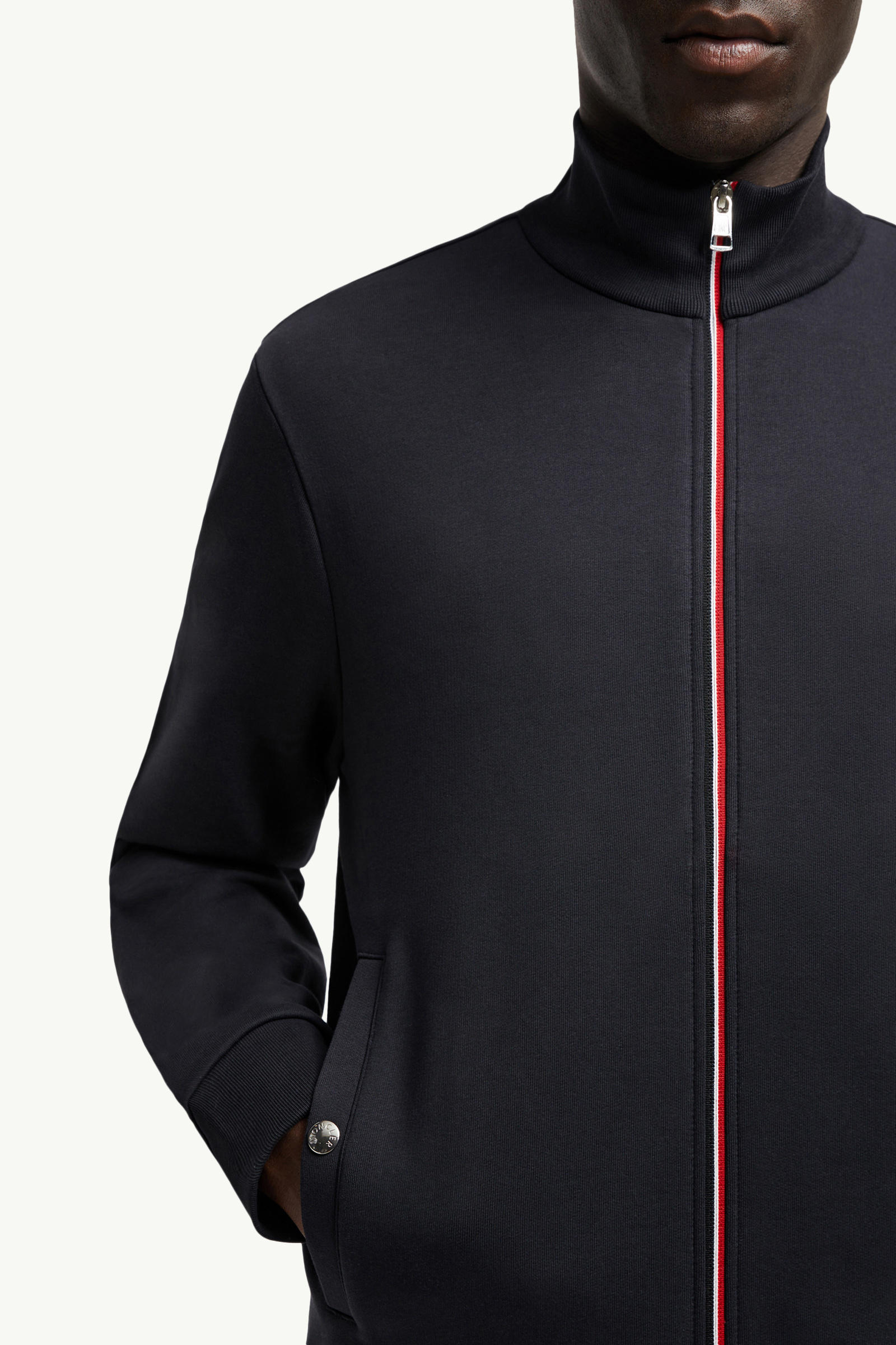 Tricolor-Trimmed Cotton Zip-Up Sweatshirt Men Night Blue Moncler 5